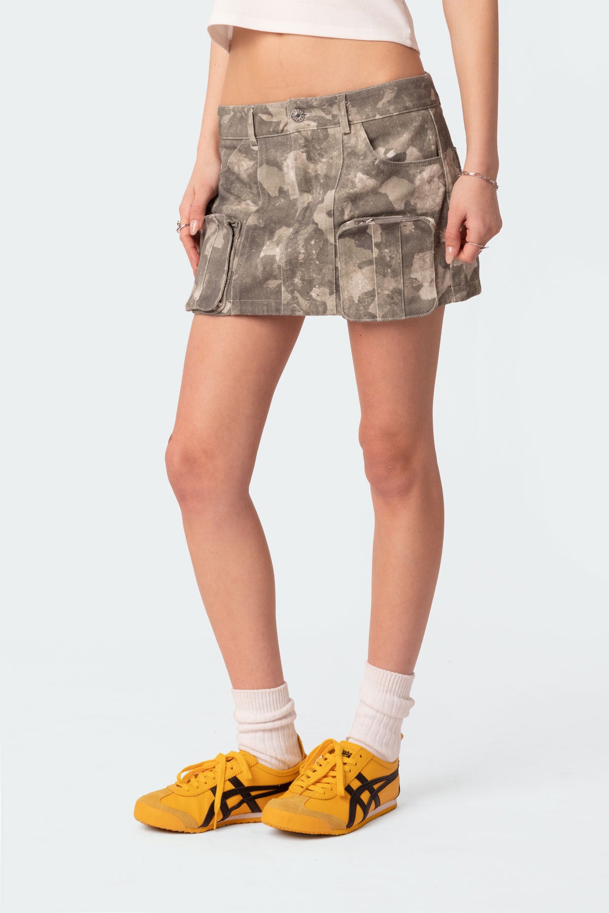 Camo Low Rise Denim Cargo Mini Skirt-Juice Dress