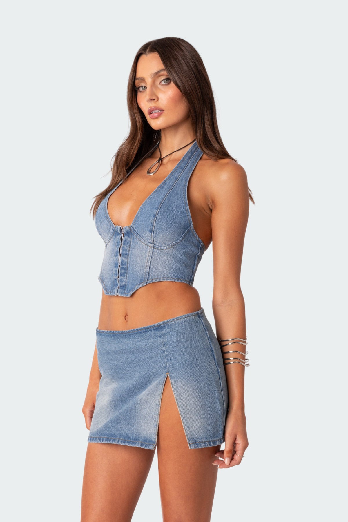 Katrina Lace Up Denim Corset-Juice Dress