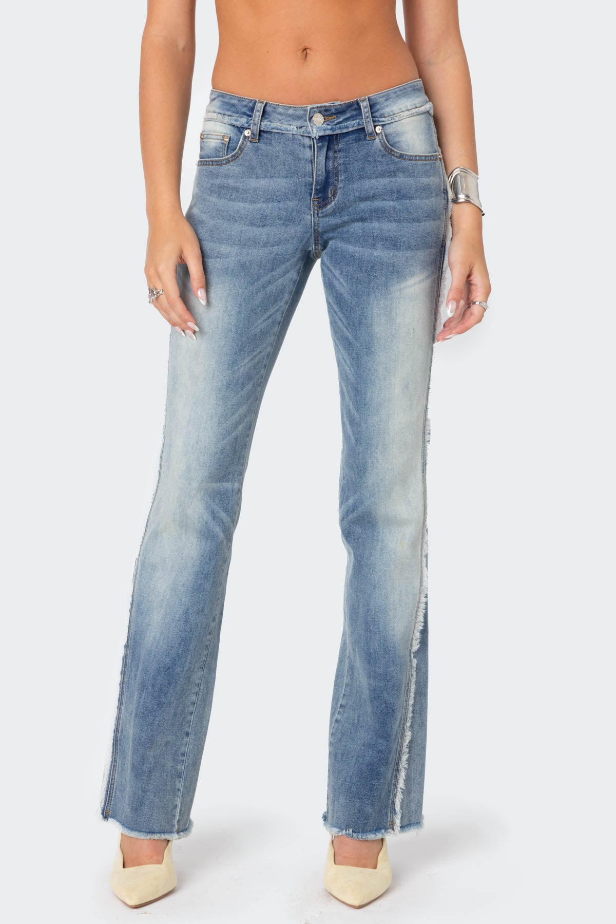 Frayed Seam Washed Low Rise Straight Leg Jeans-Juice Dress