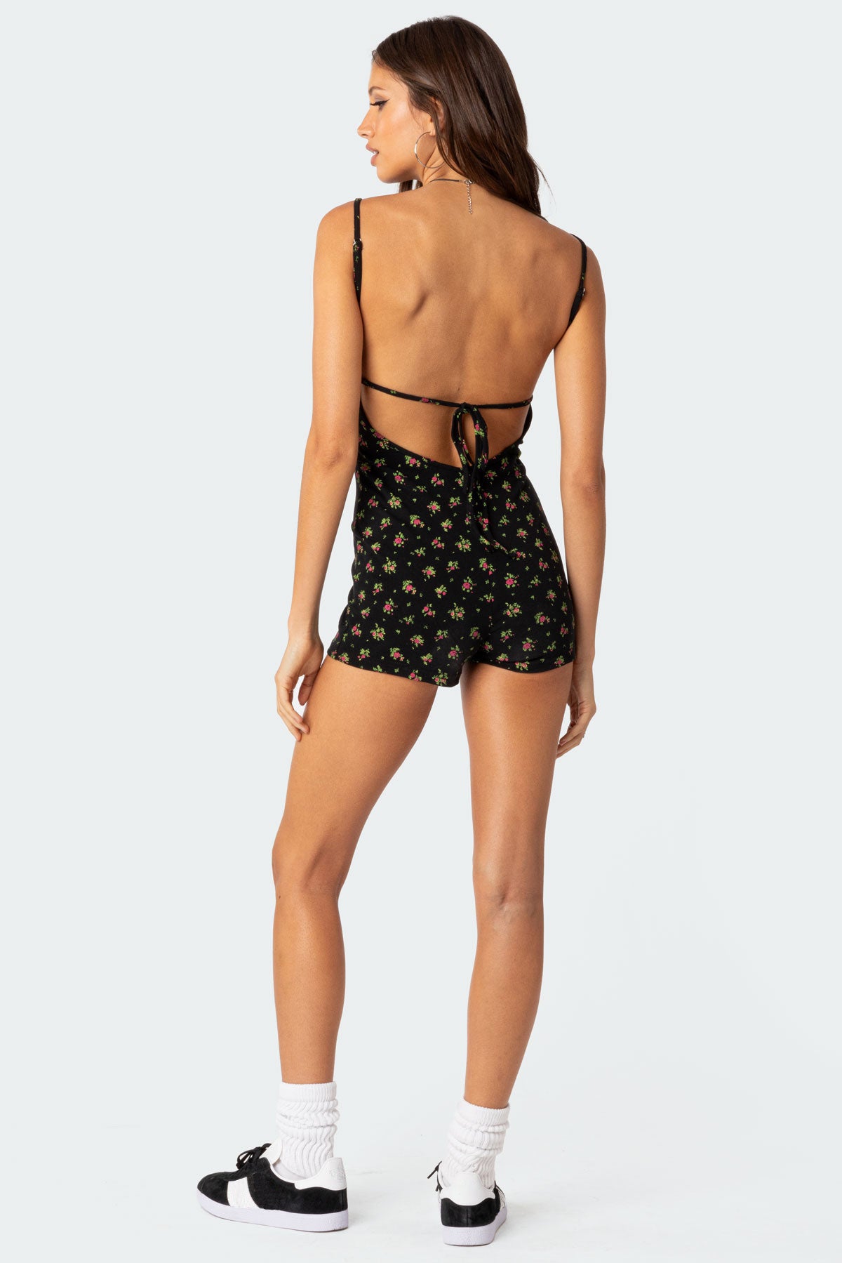 Ditsy Open Back Tie Romper-Juice Dress