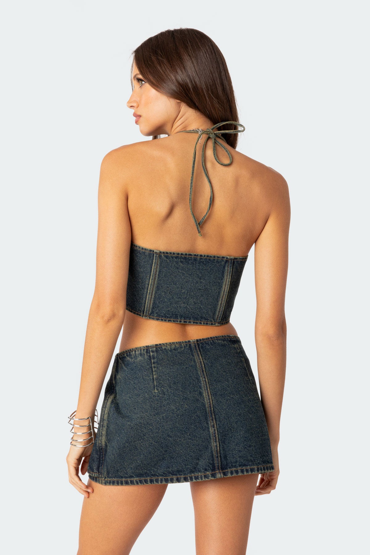 Elara Washed Denim Lace Up Corset-Juice Dress