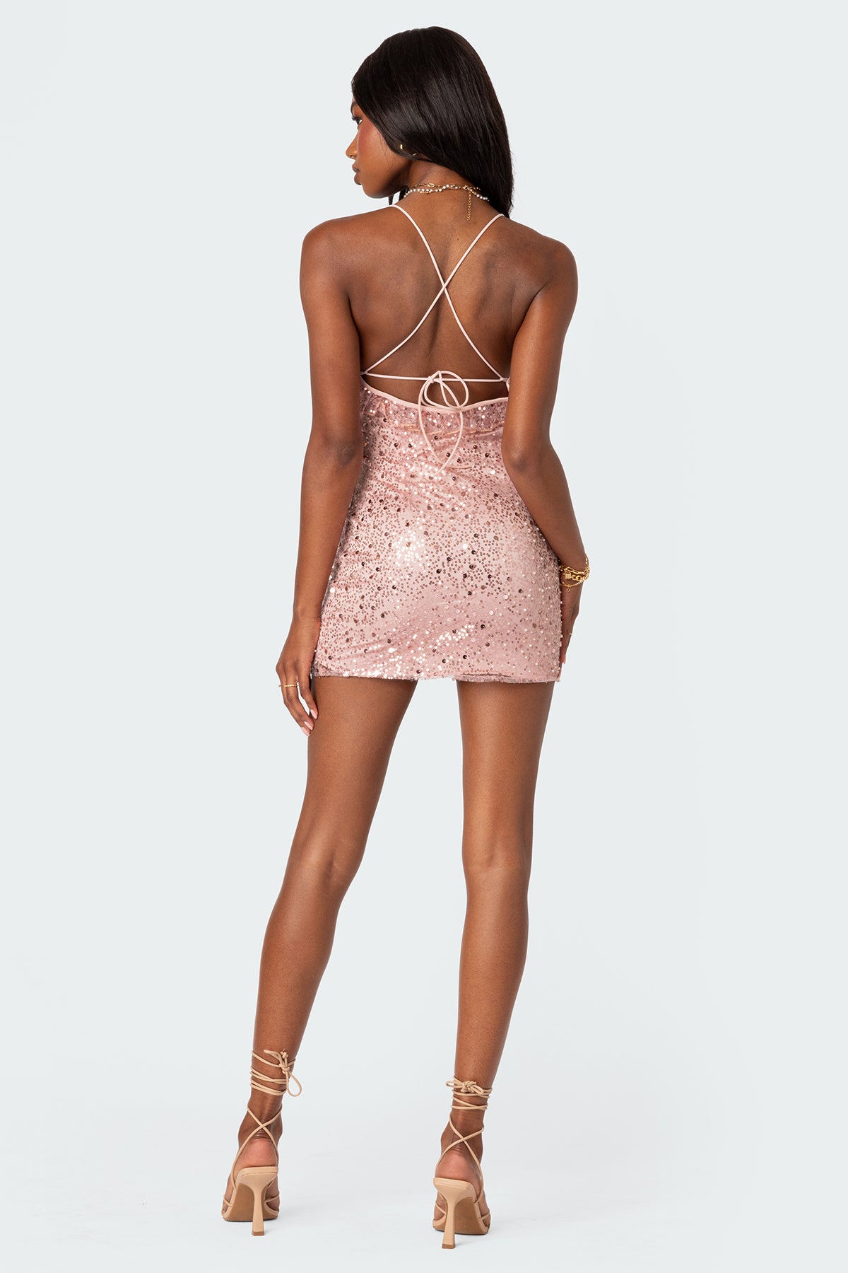 Ballerina Lace Up Sequin Mini Dress-Juice Dress