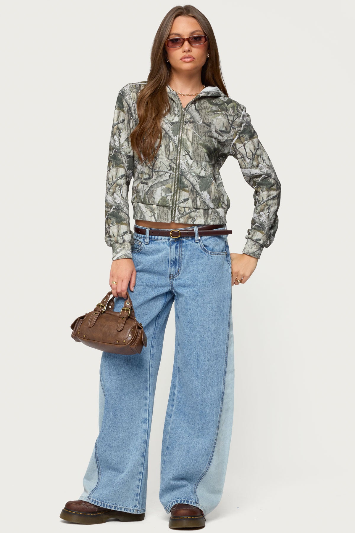 Genna Contrast Panel Low Rise Baggy Jeans-Juice Dress