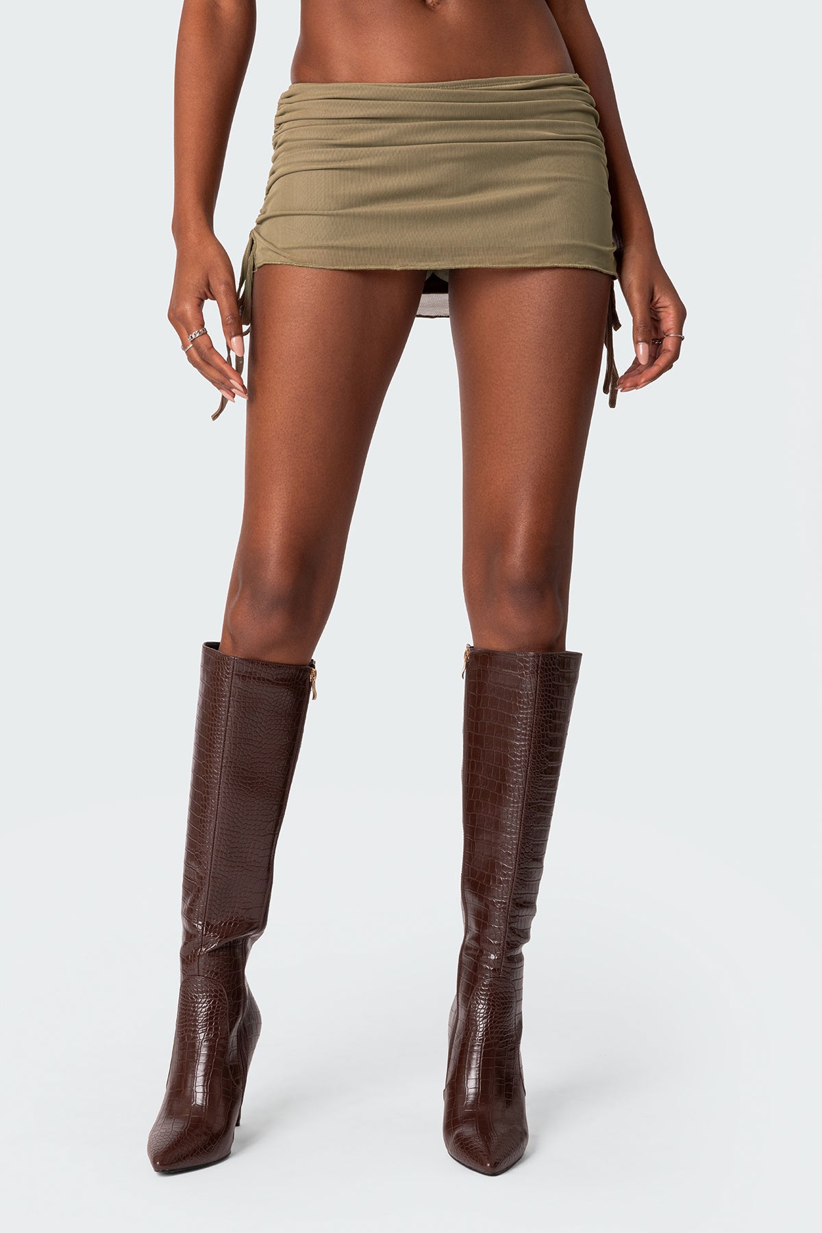 Joy Sheer Mesh Drawstring Mini Skirt-Juice Dress