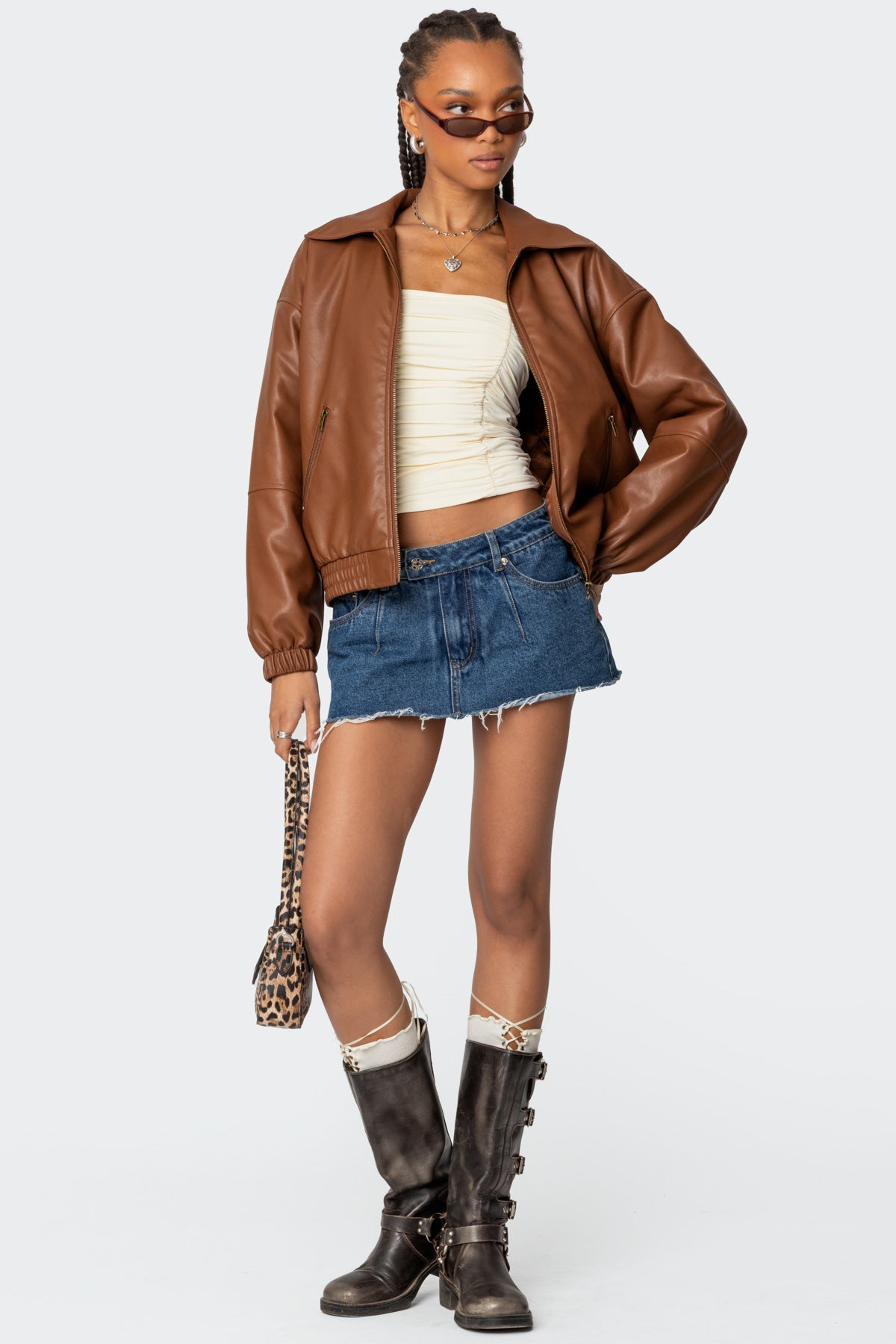 Halley Faux Leather Bomber Jacket-Juice Dress