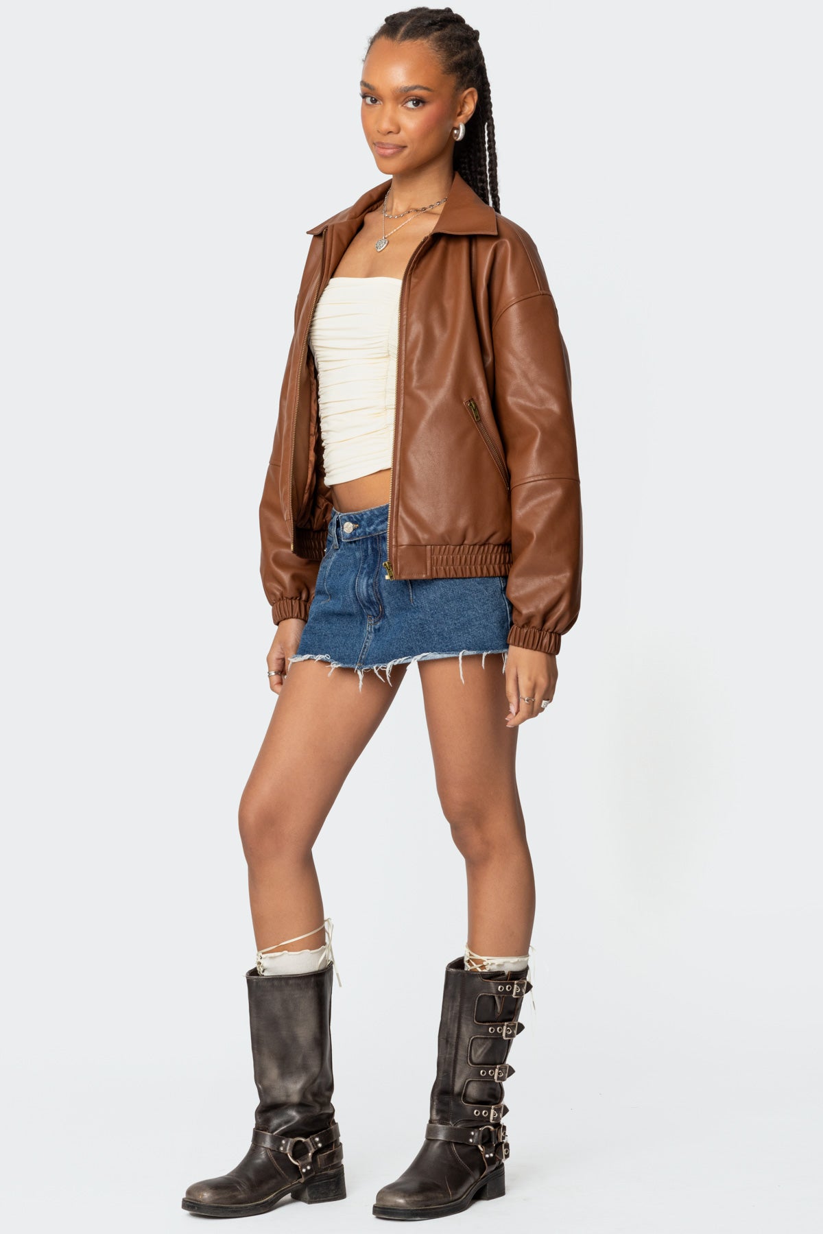 Halley Faux Leather Bomber Jacket-Juice Dress