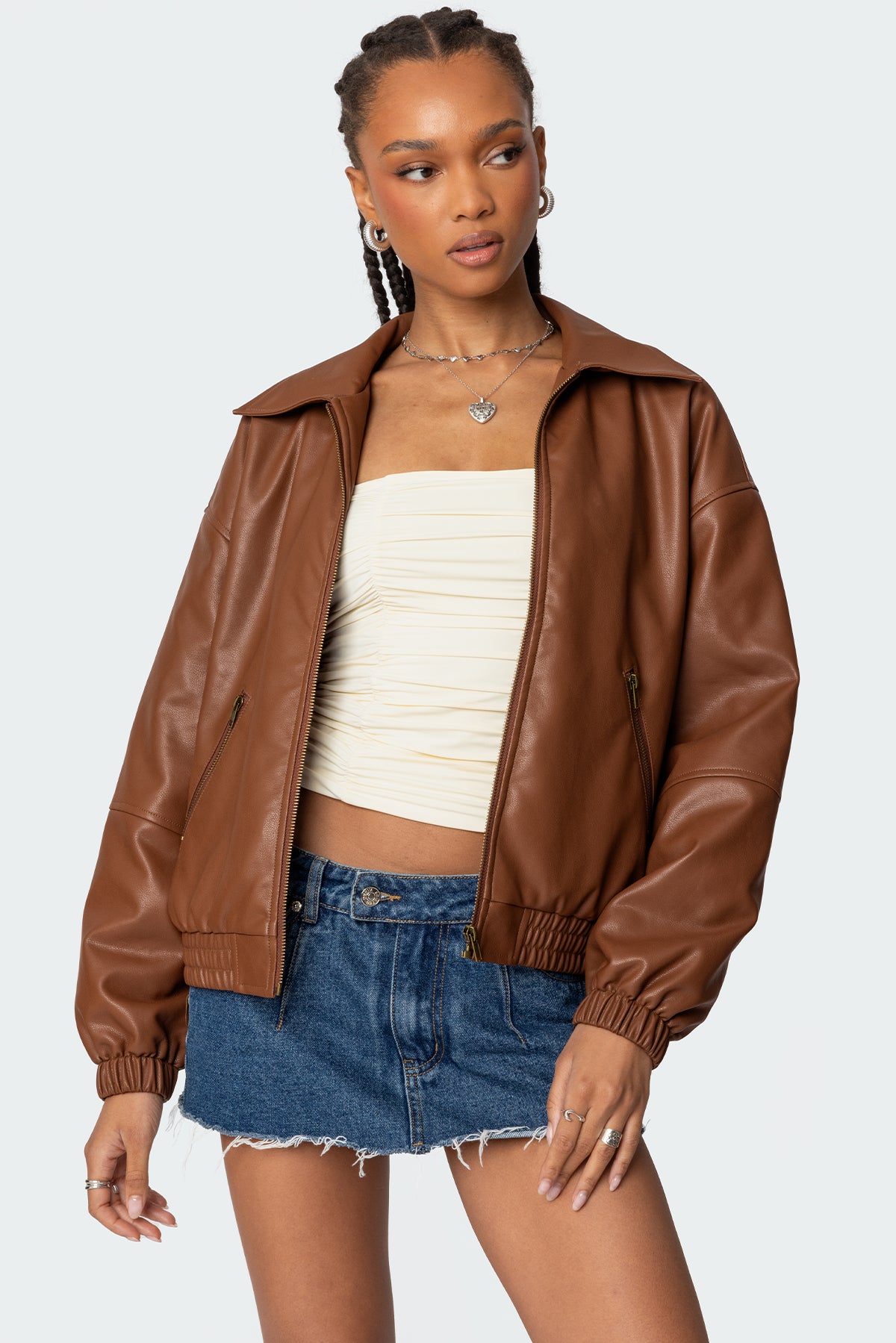 Halley Faux Leather Bomber Jacket-Juice Dress