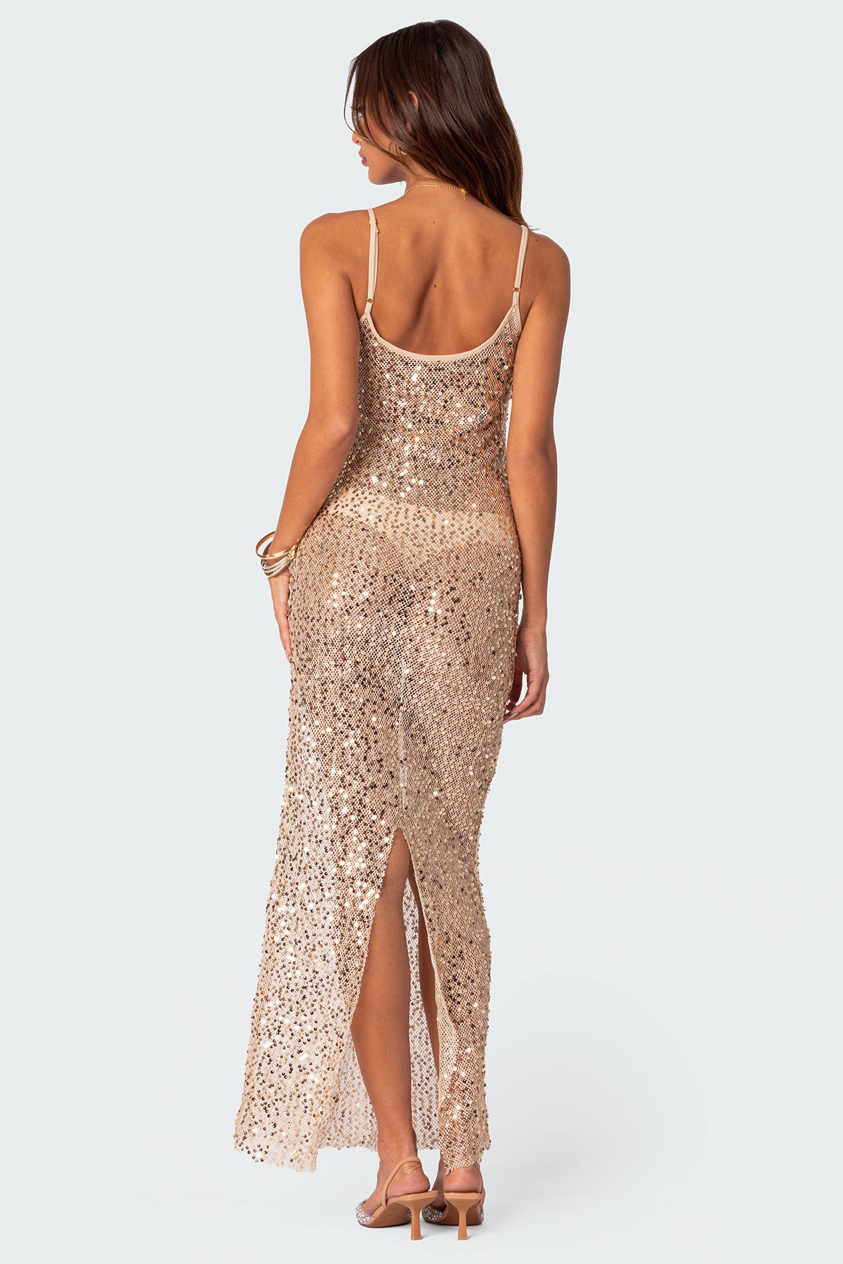 Sequin Sheer Mesh Maxi Dress-Juice Dress