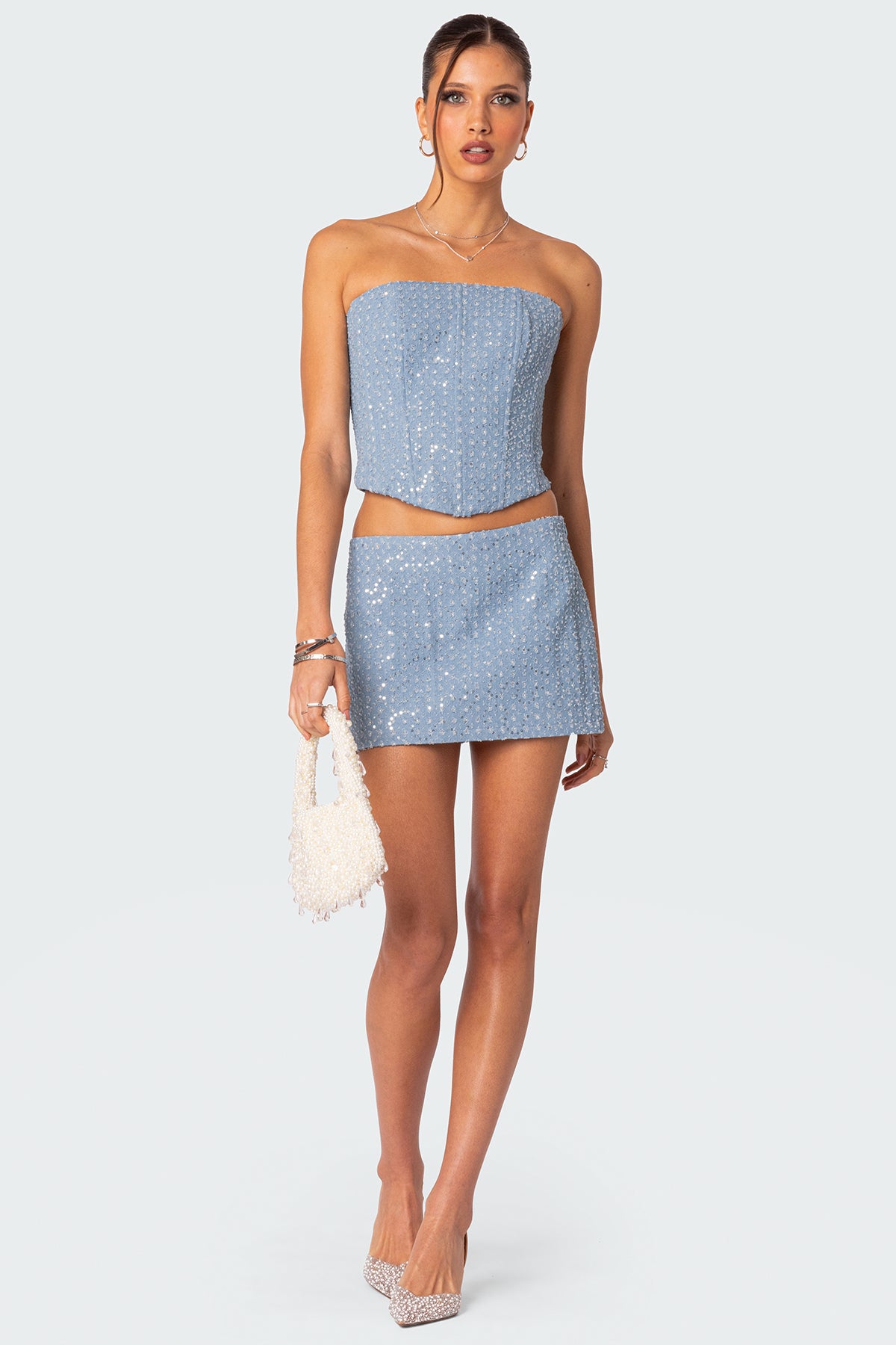 Icing sequined denim corset-Juice Dress