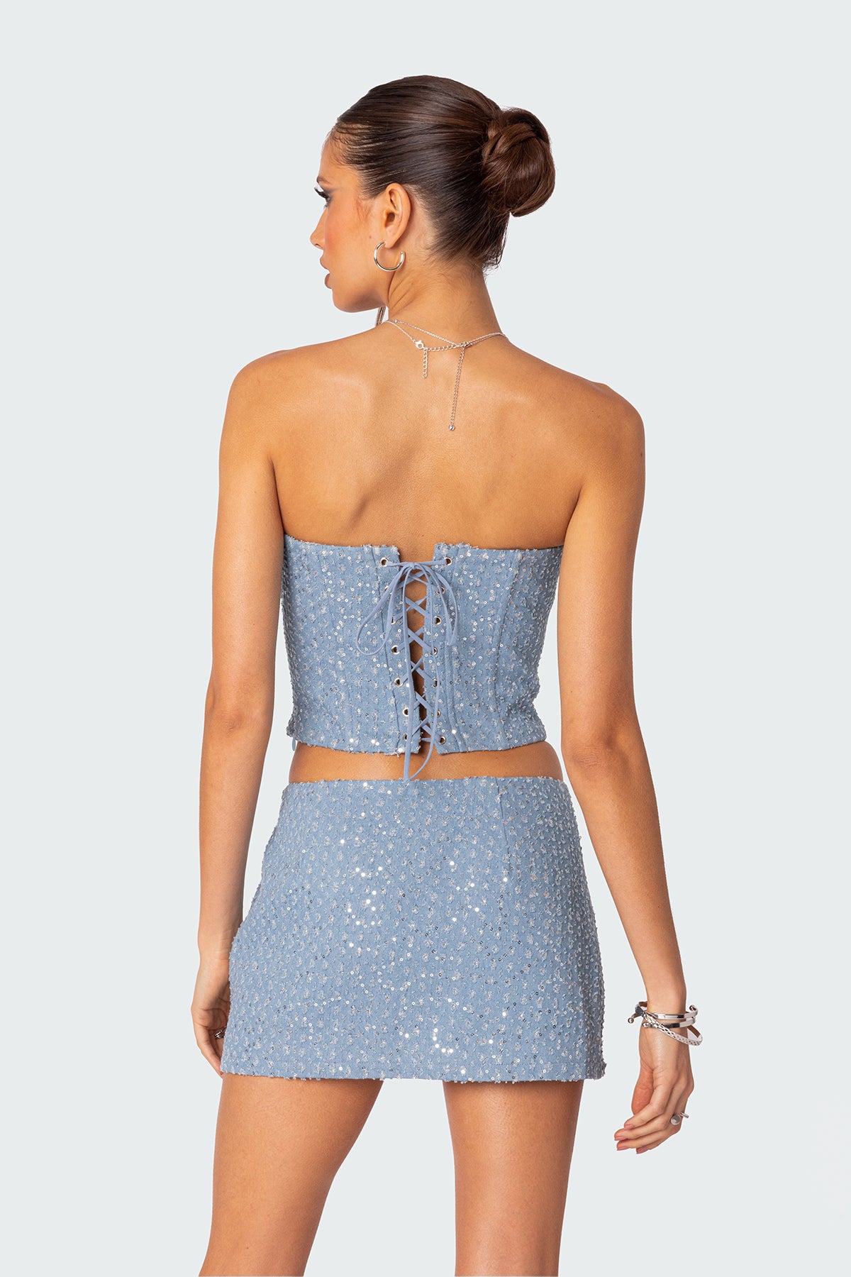 Icing sequined denim corset-Juice Dress