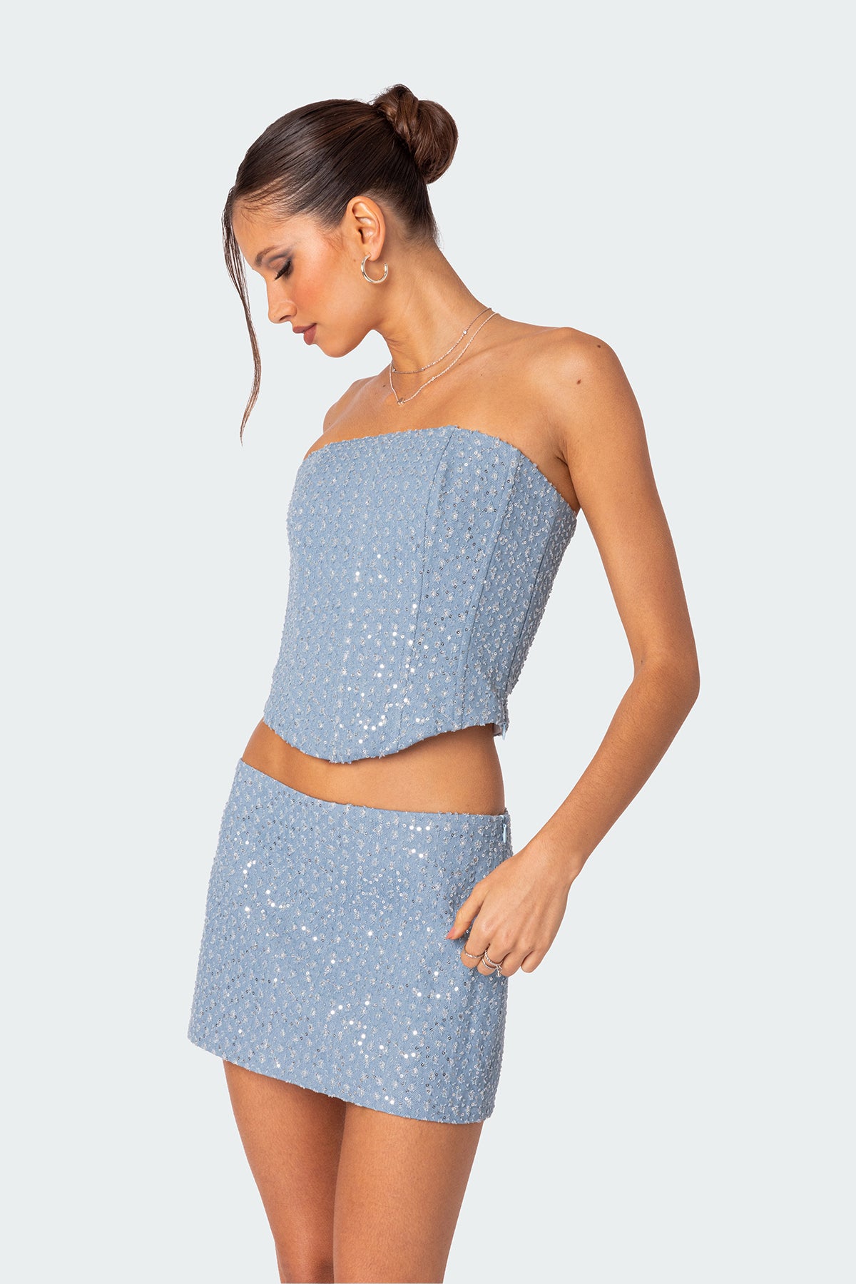 Icing sequined denim corset-Juice Dress