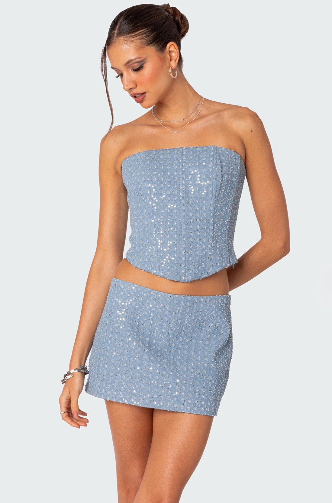 Icing sequined denim corset-Juice Dress