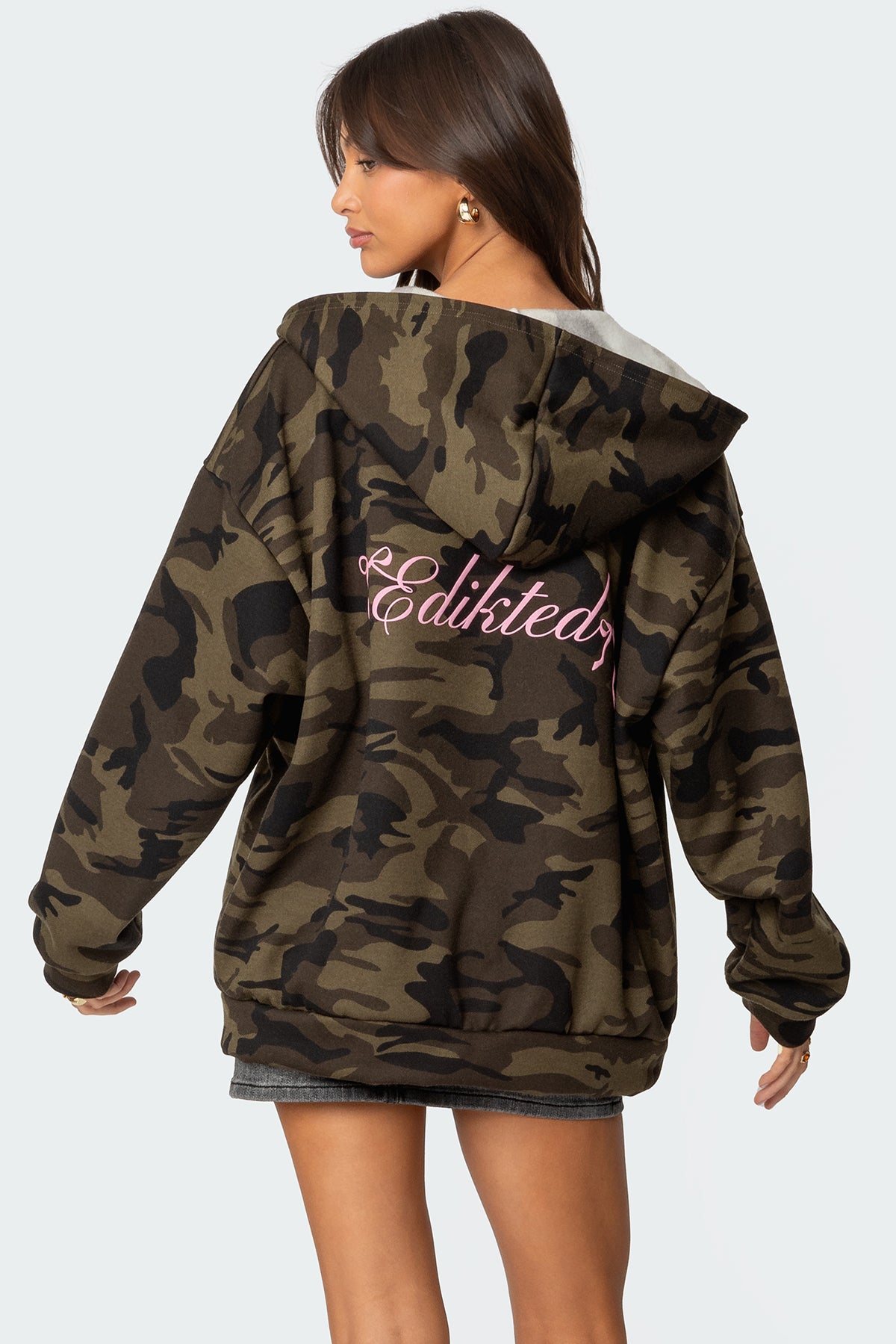 Camo Oversized Bow Detail Hoodie-Juice Dress