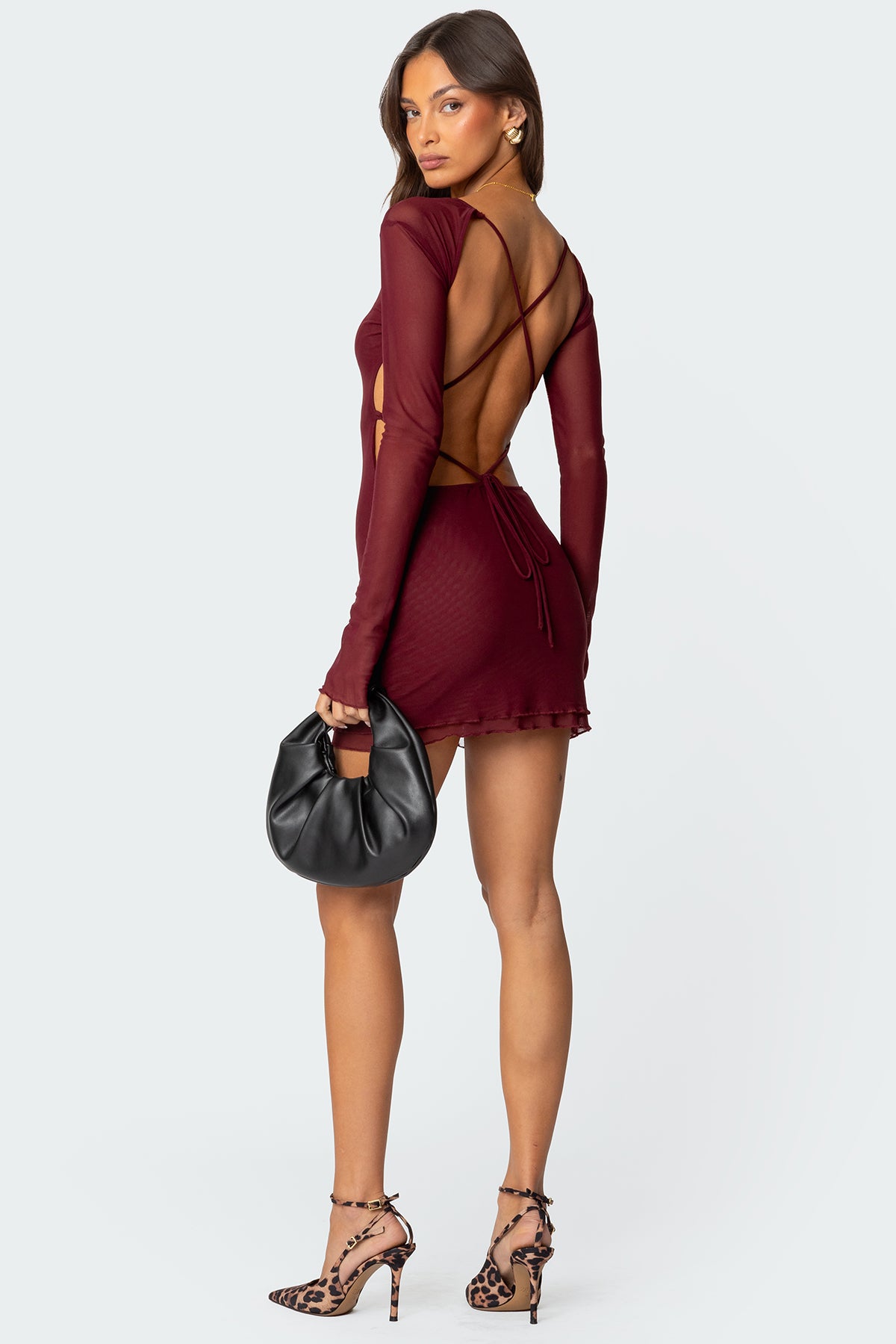 Lace Up Mesh Mini Dress-Juice Dress