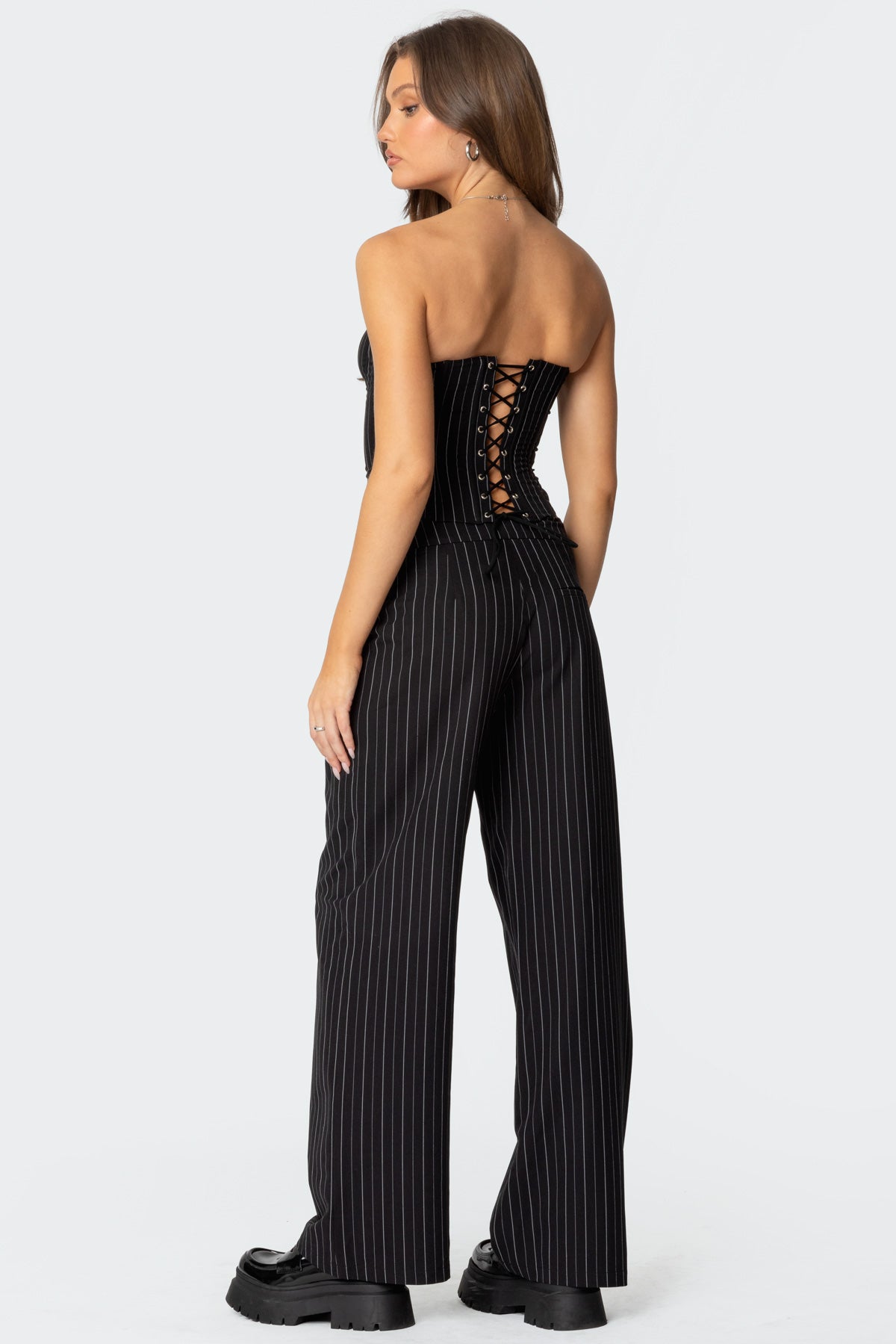 Aliza Strapless Pinstripe Corset-Juice Dress
