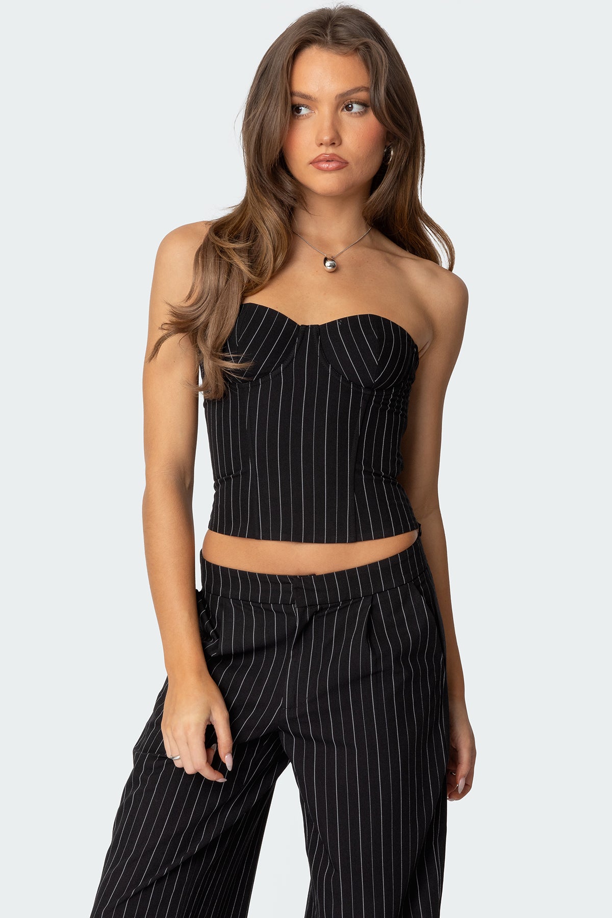 Aliza Strapless Pinstripe Corset-Juice Dress