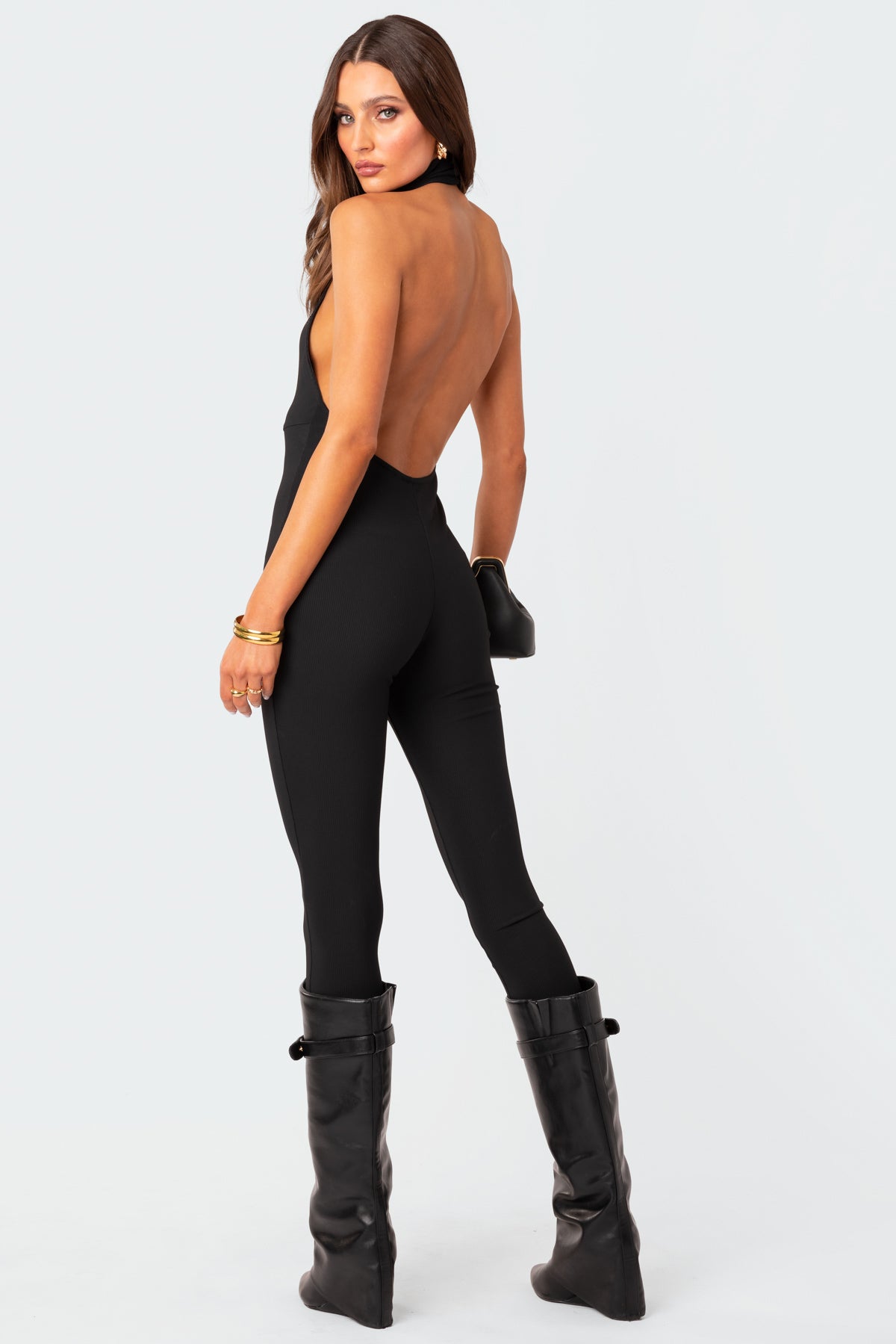 Aero Ribbed Open Back Jumpsuit-Juice Dress