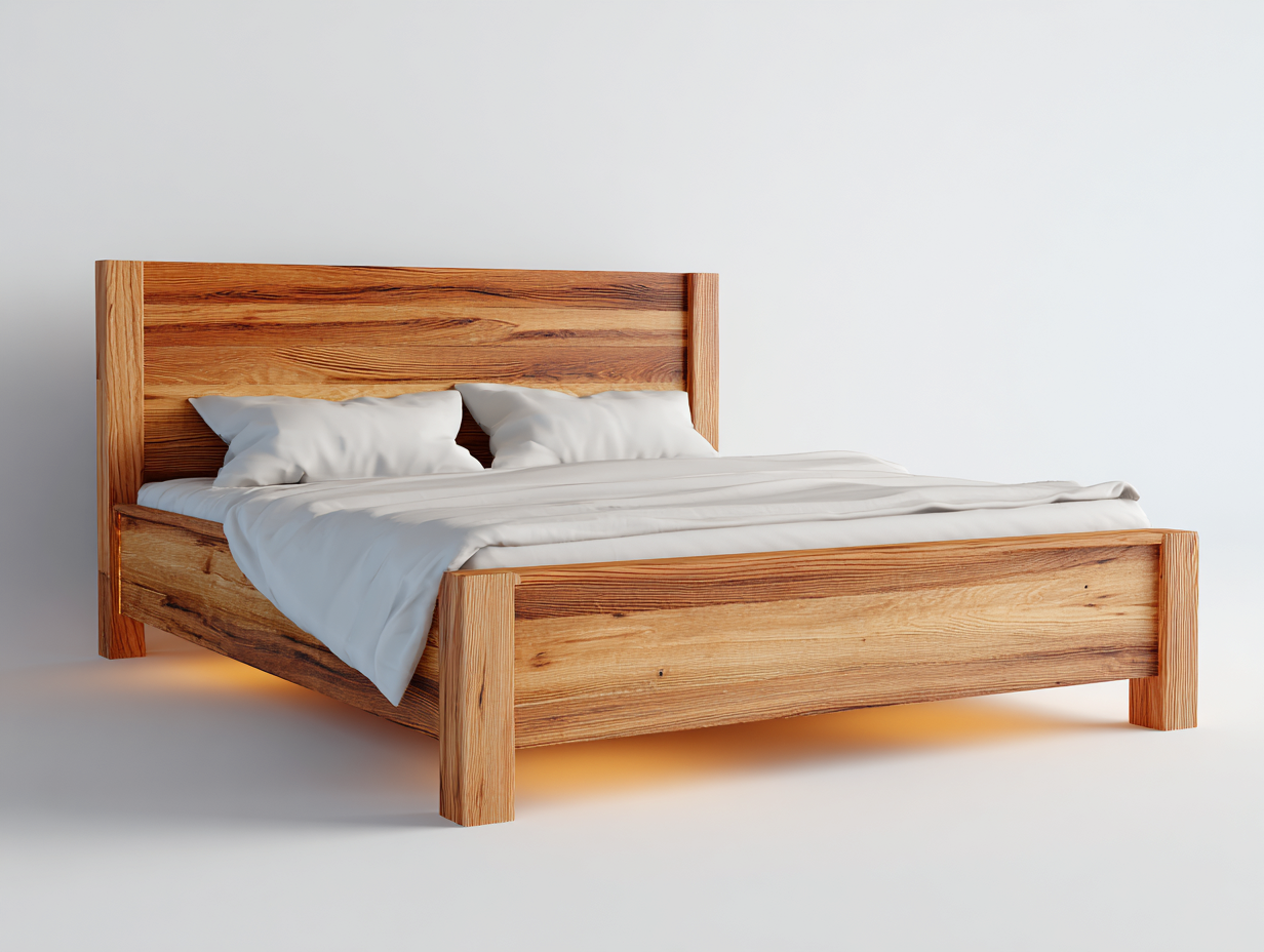 Lit double en bois 205x165x115 cm - brun - avec éclairage LED