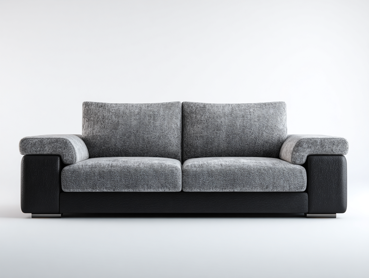 Canapé 2 places en tissu/cuir 170x95x85 cm - gris/noir - style moderne