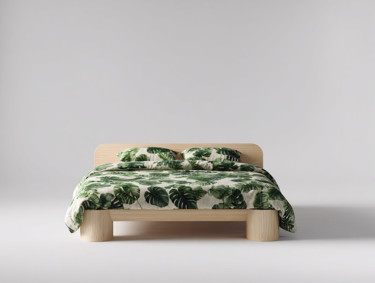 Lit double en bois 200x160x95 cm - bois naturel - style moderne