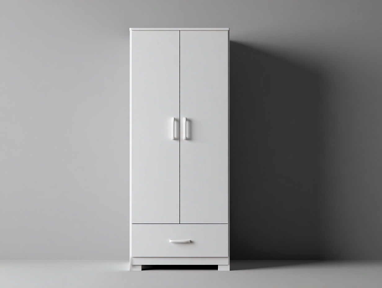 Armoire en bois 80x50x190 cm - blanc - 2 portes et 1 tiroir - style moderne