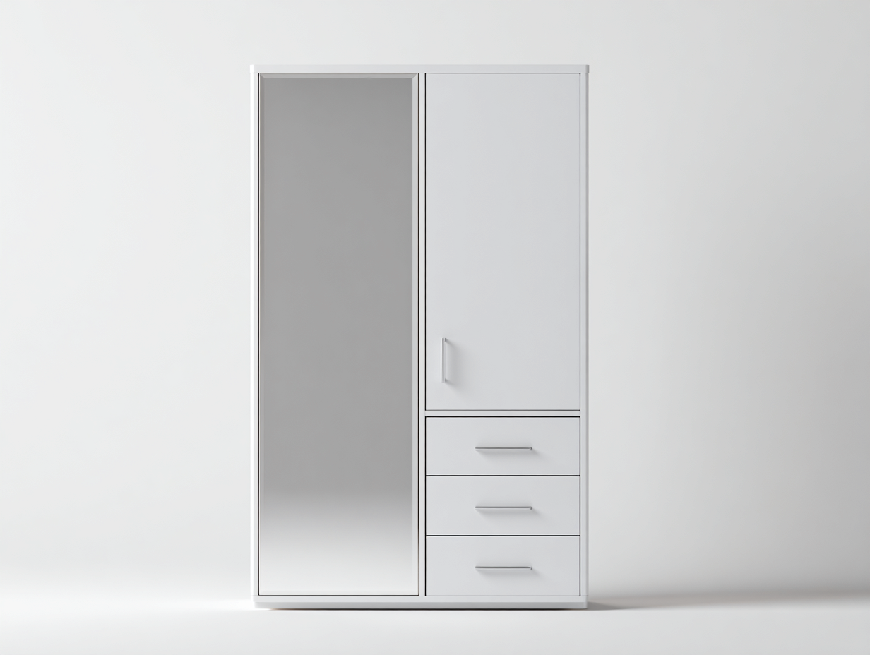 Armoire en bois 120x55x190 cm - blanc - 1 porte 3 tiroirs avec miroir
