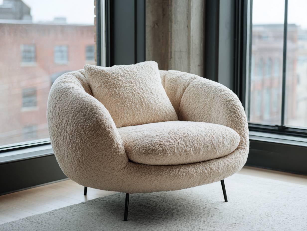 Fauteuil tissu bouclé 105x90x78 cm - beige - style moderne