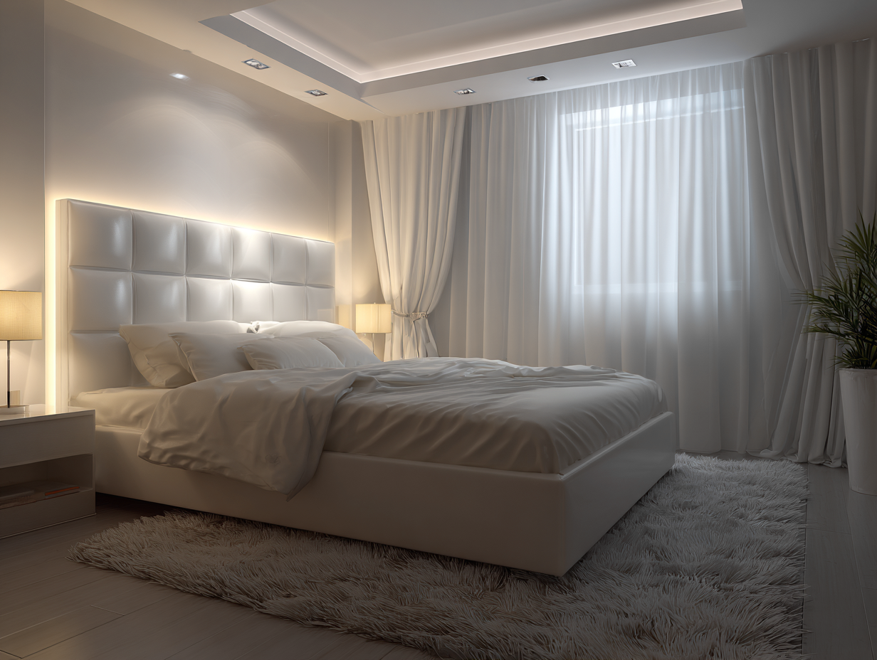 Lit double en faux cuir 210x180x120 cm - blanc - avec tête de lit lumineuse - style moderne