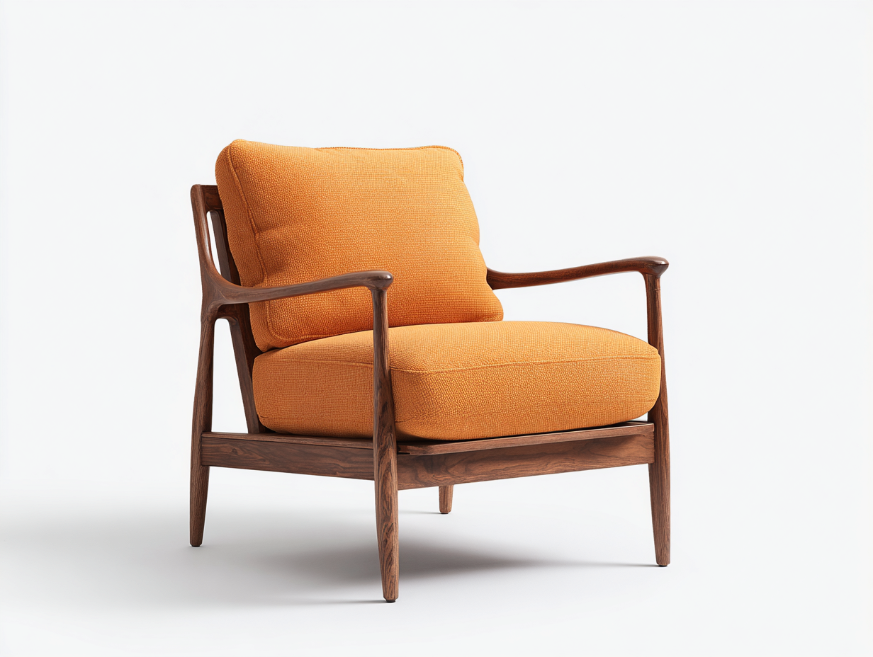 Fauteuil tissu et bois massif 88x82x90 cm - orange - style mid-century