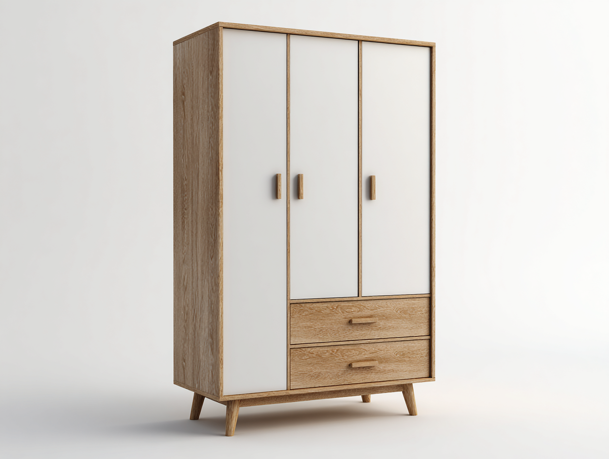 Armoire en bois 120x55x190 cm - chêne/blanc - 3 portes 2 tiroirs