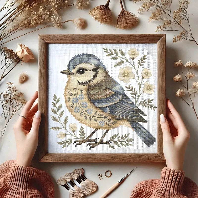 🔥 Flash Sale 49% OFF - 🌸Flower and Bluebird Cross Stitch Kit