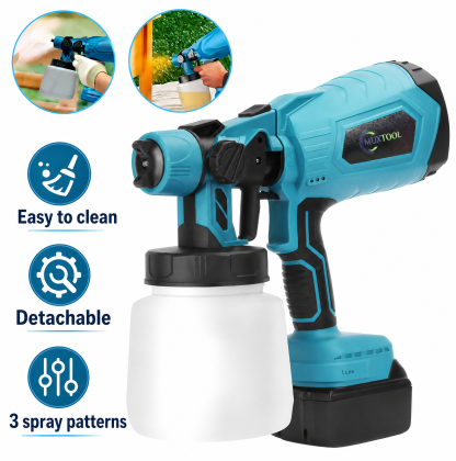 A cordless paint sprayer with 2 batteries, perfect for DIY painting projects on furniture, walls, and fences.