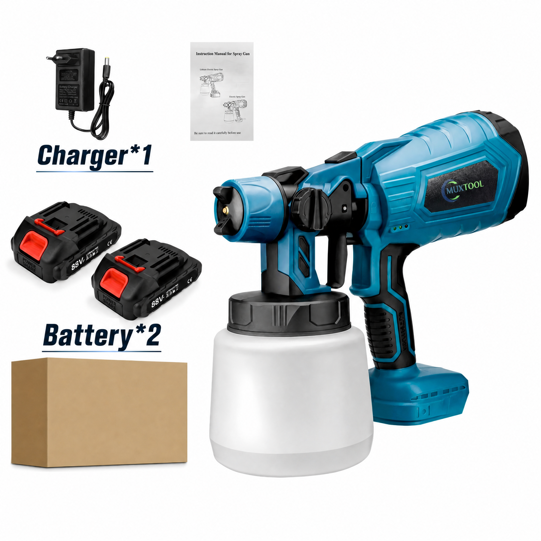 A cordless paint sprayer with 2 batteries, perfect for DIY painting projects on furniture, walls, and fences.