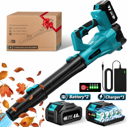 21V Cordless 6-Speed Leaf Blower – Quickly clears leaves, snow, dust, and light debris. Includes 2 batteries for extended runtime.