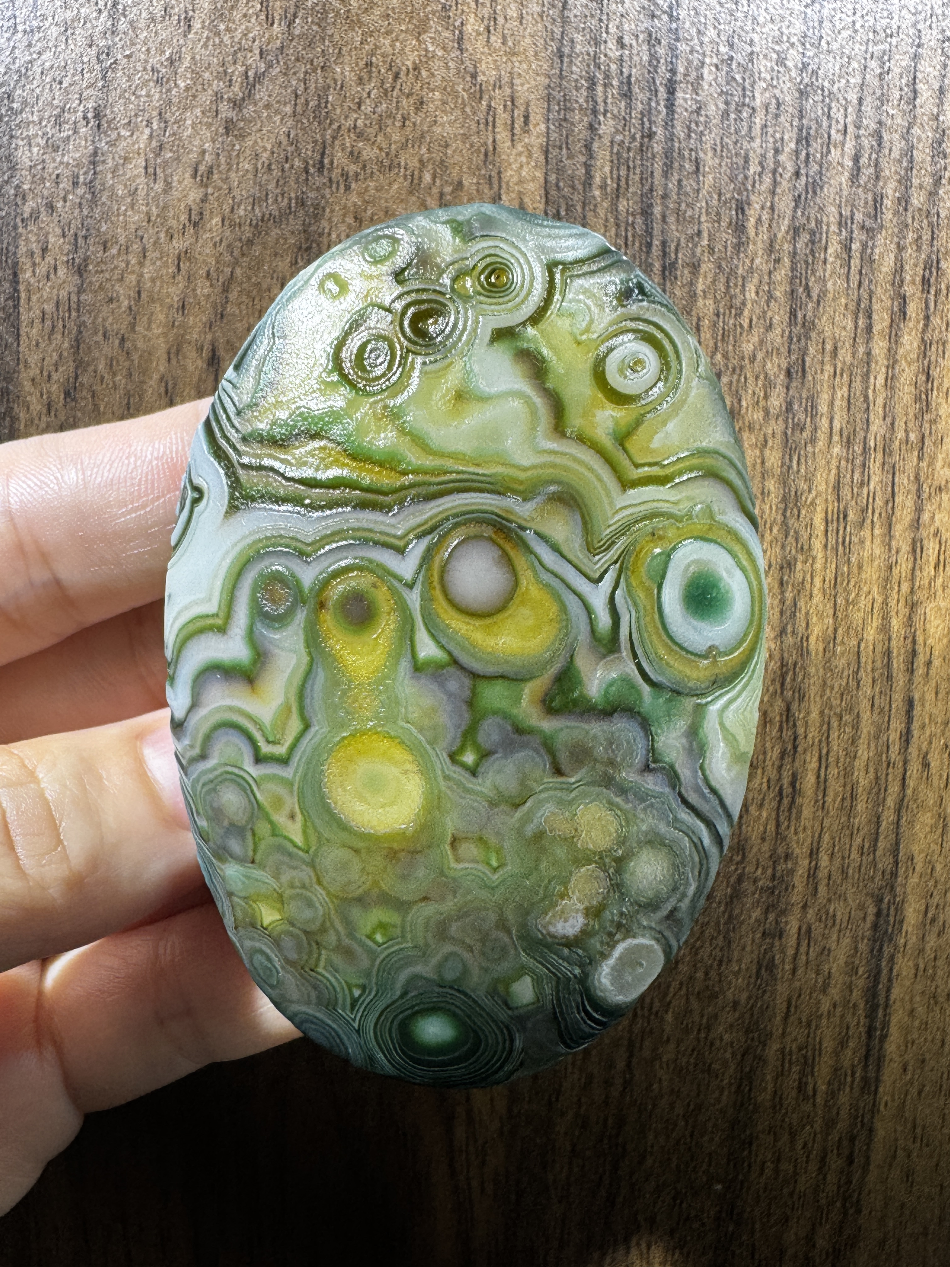 Mongolian Gobi flower‑eye agate（D24）2.91×2.05×0.75 in