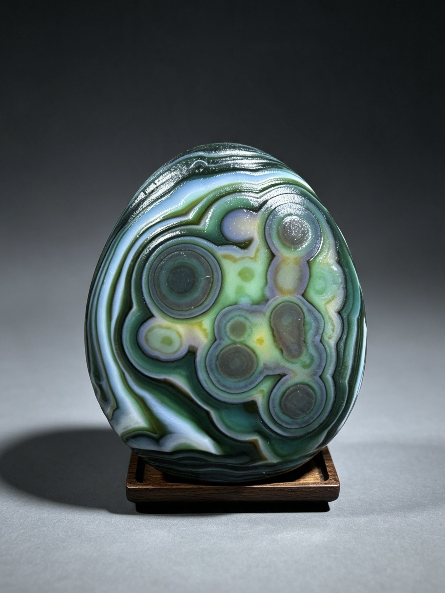 Mongolian Gobi flower‑eye agate（C52）2.24×1.77×0.98 in