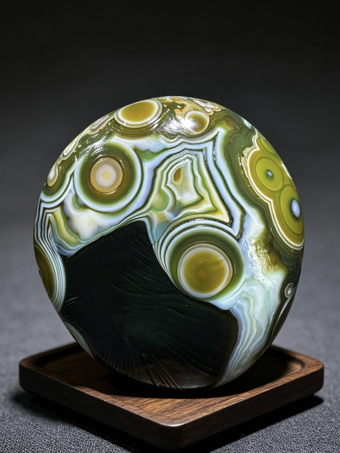 Mongolian Gobi flower‑eye agate（D10）2.48×2.44×1.10 in