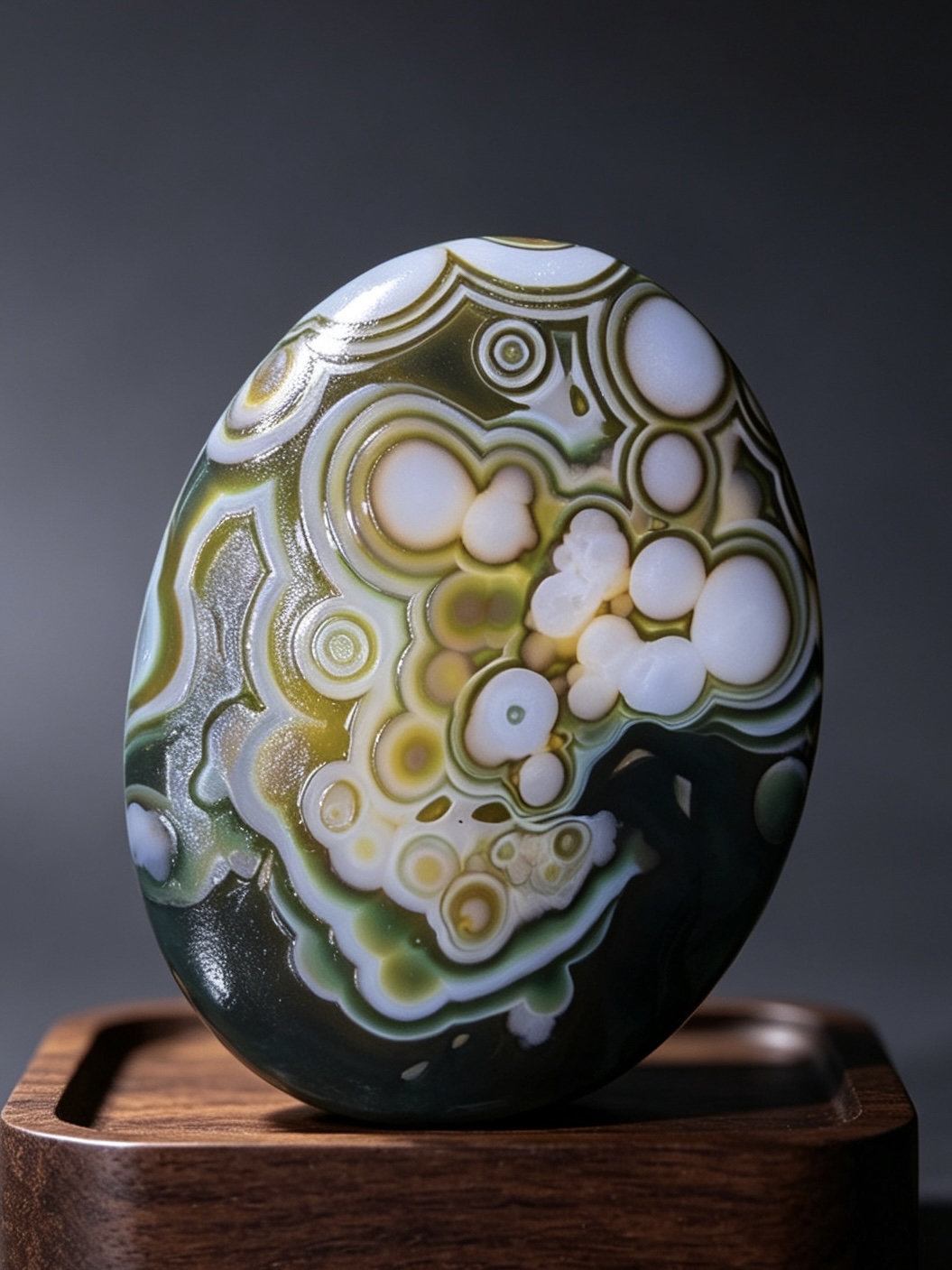 Mongolian Gobi flower‑eye agate（D9）2.68×2.36×0.87 in