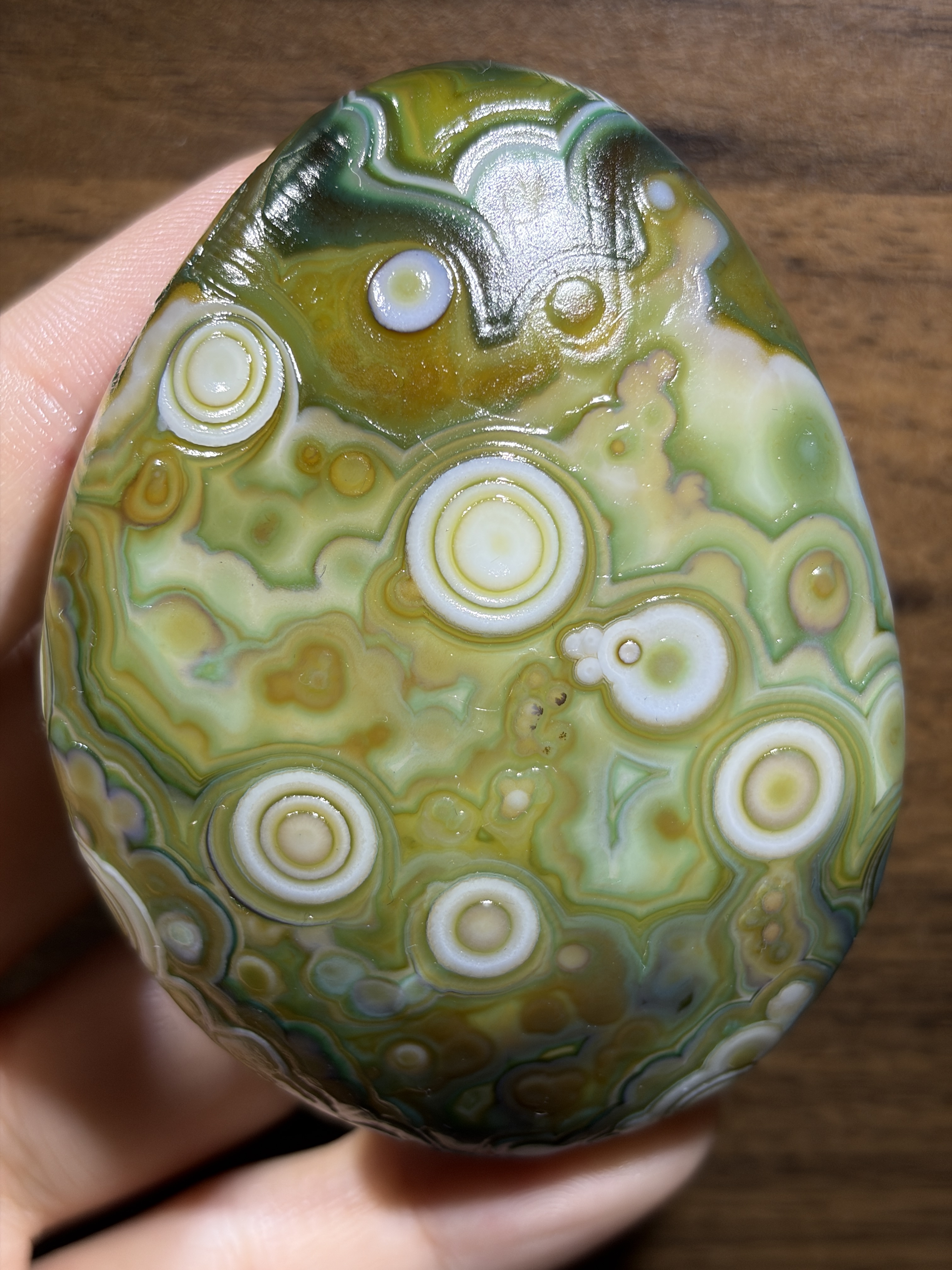Mongolian Gobi flower‑eye agate（D8）3.07×2.28×1.10 in