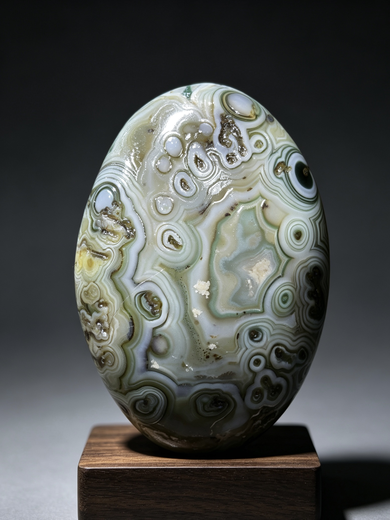 Mongolian Gobi flower‑eye agate（D6）2.68×2.05×0.98 in