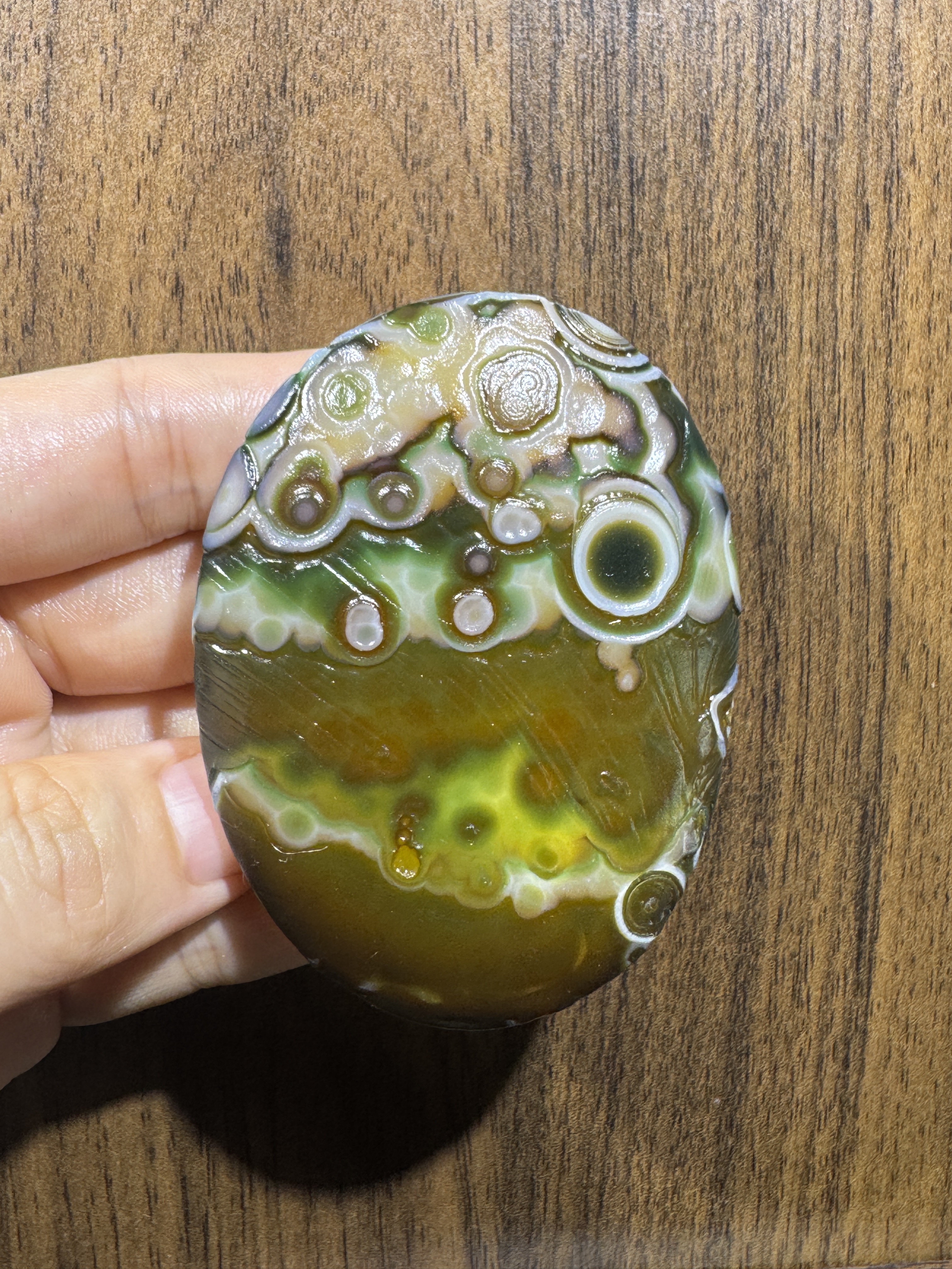 Mongolian Gobi flower‑eye agate（D25）2.76×2.05×0.79 in