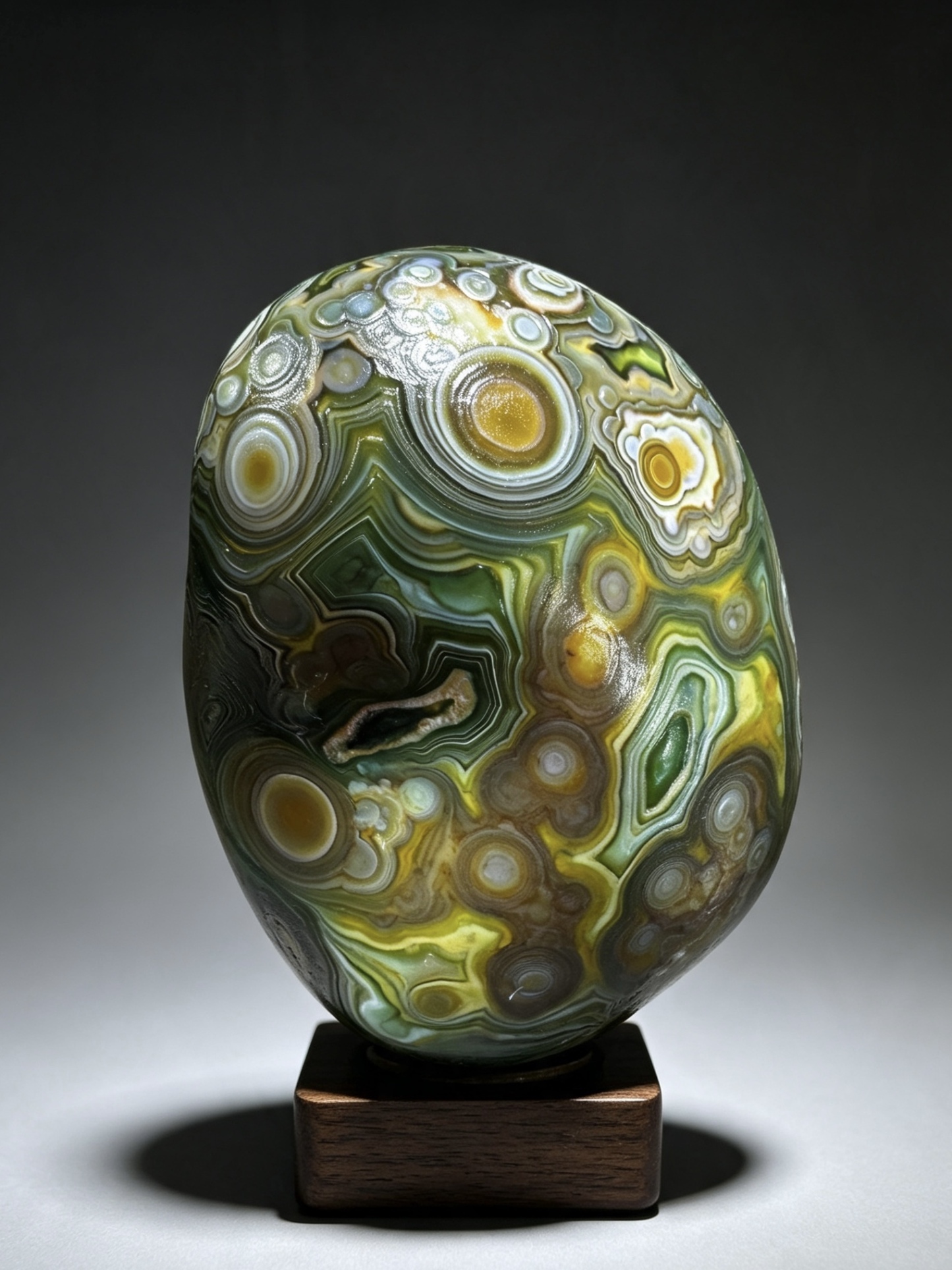 Mongolian Gobi flower‑eye agate（E6）3.15×2.56×1.57 in