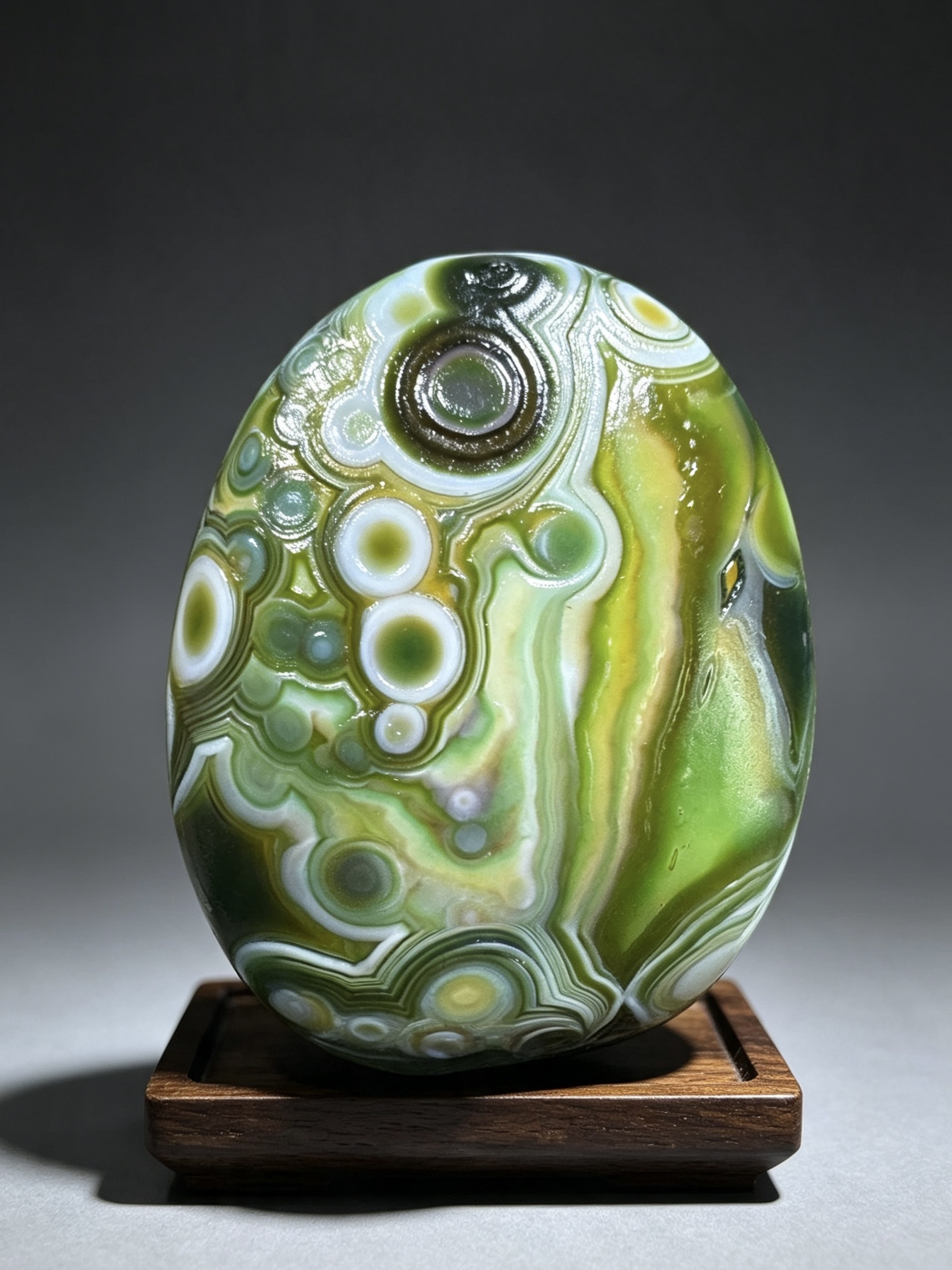 Mongolian Gobi flower‑eye agate（D23）2.56×1.97×0.94 in