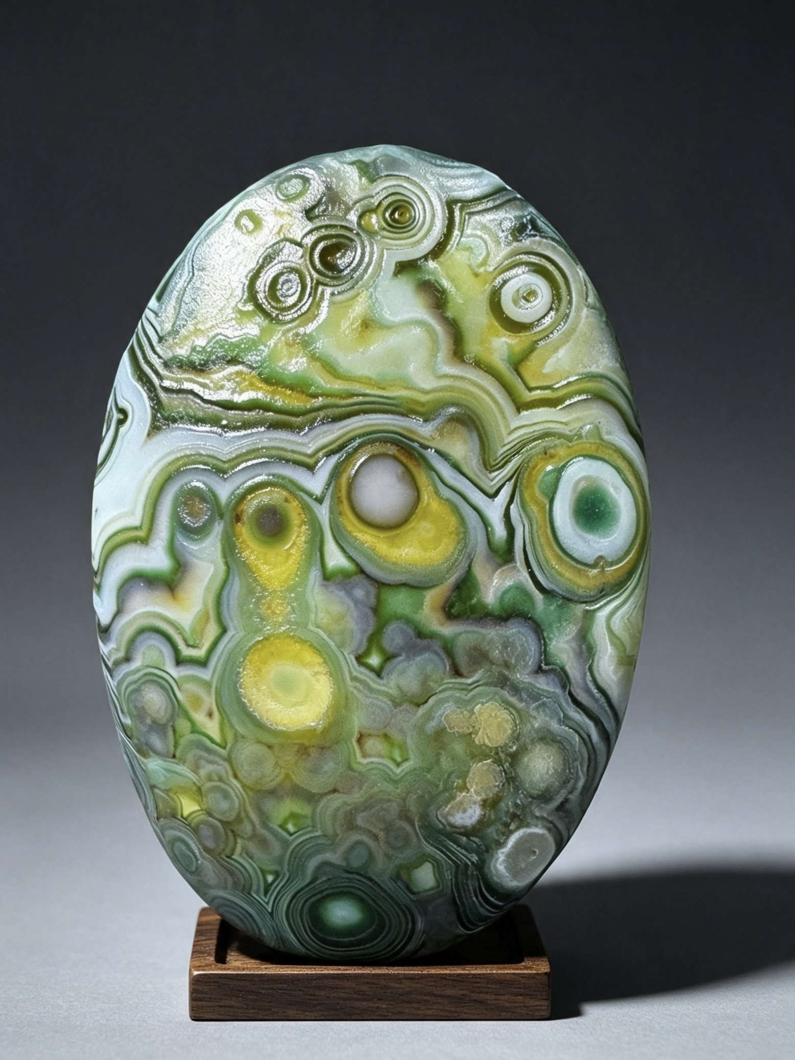 Mongolian Gobi flower‑eye agate（D24）2.91×2.05×0.75 in