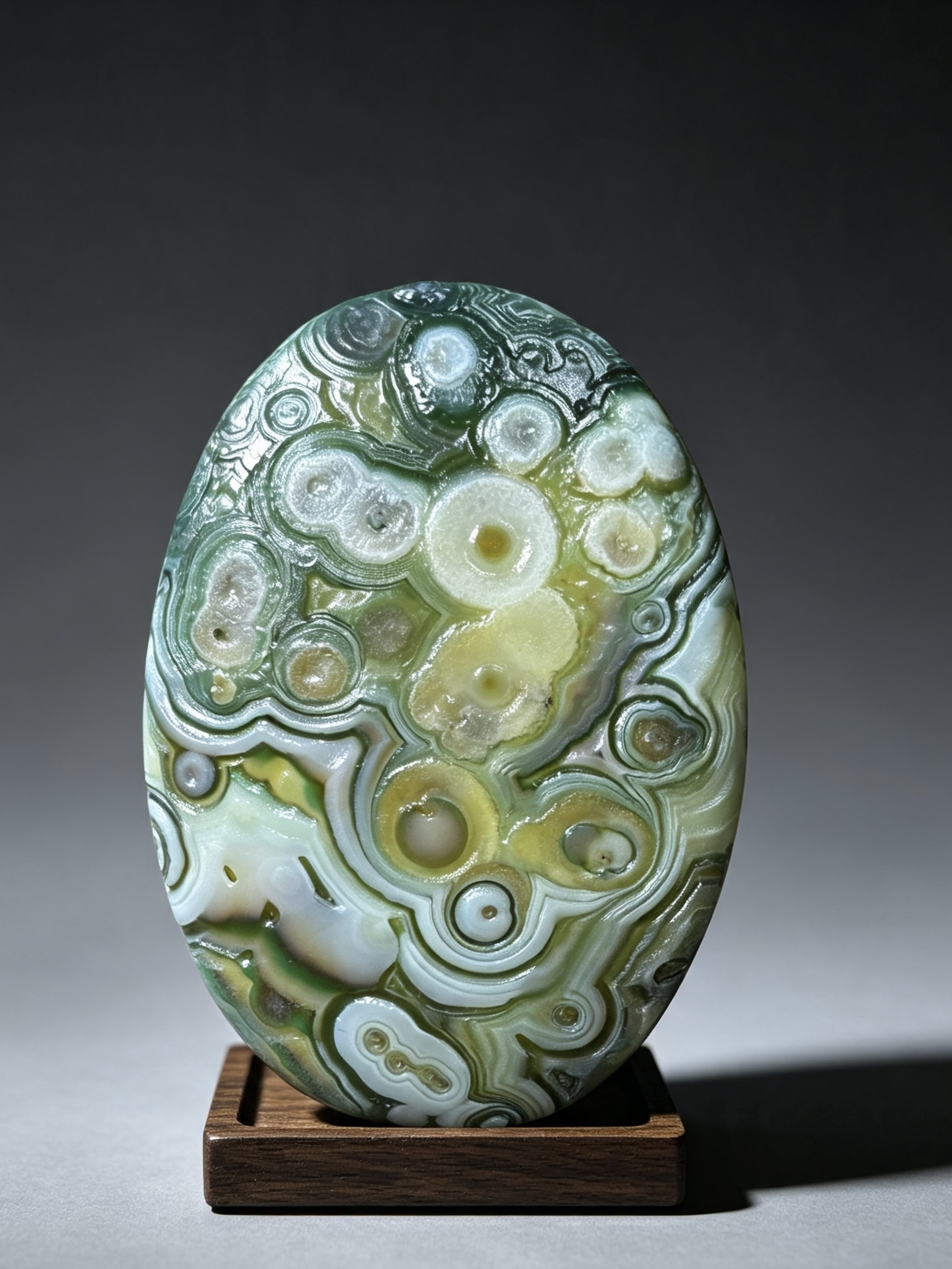 Mongolian Gobi flower‑eye agate（D24）2.91×2.05×0.75 in