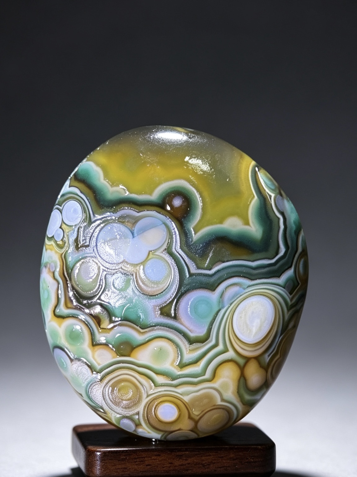 Mongolian Gobi flower‑eye agate（C18）1.77×1.57×0.39 in
