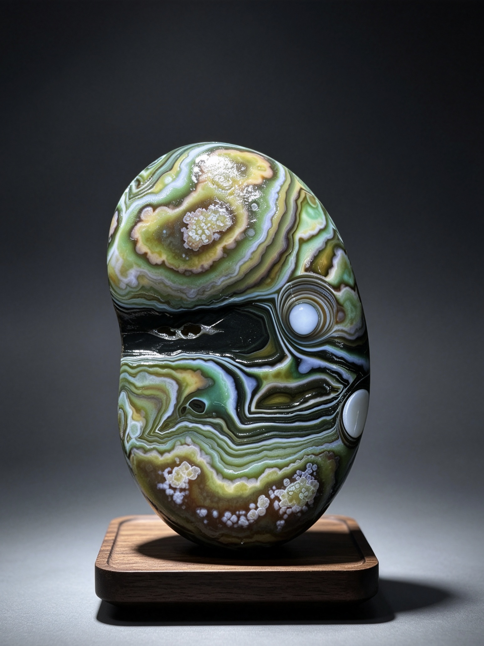Mongolian Gobi flower‑eye agate（D11）3.31×2.05×0.79 in