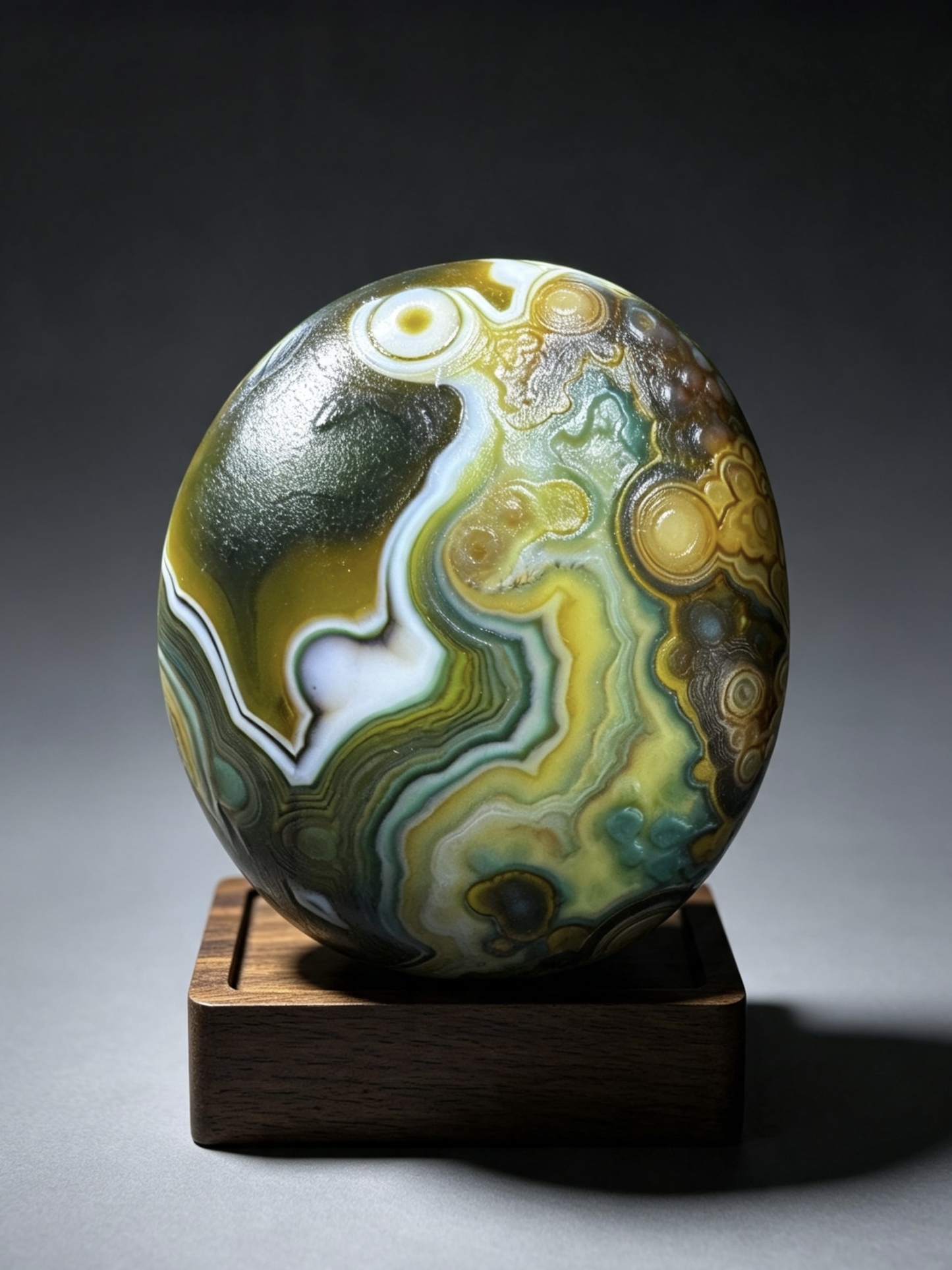 Mongolian Gobi flower‑eye agate（D22）2.87×2.56×1.14 in