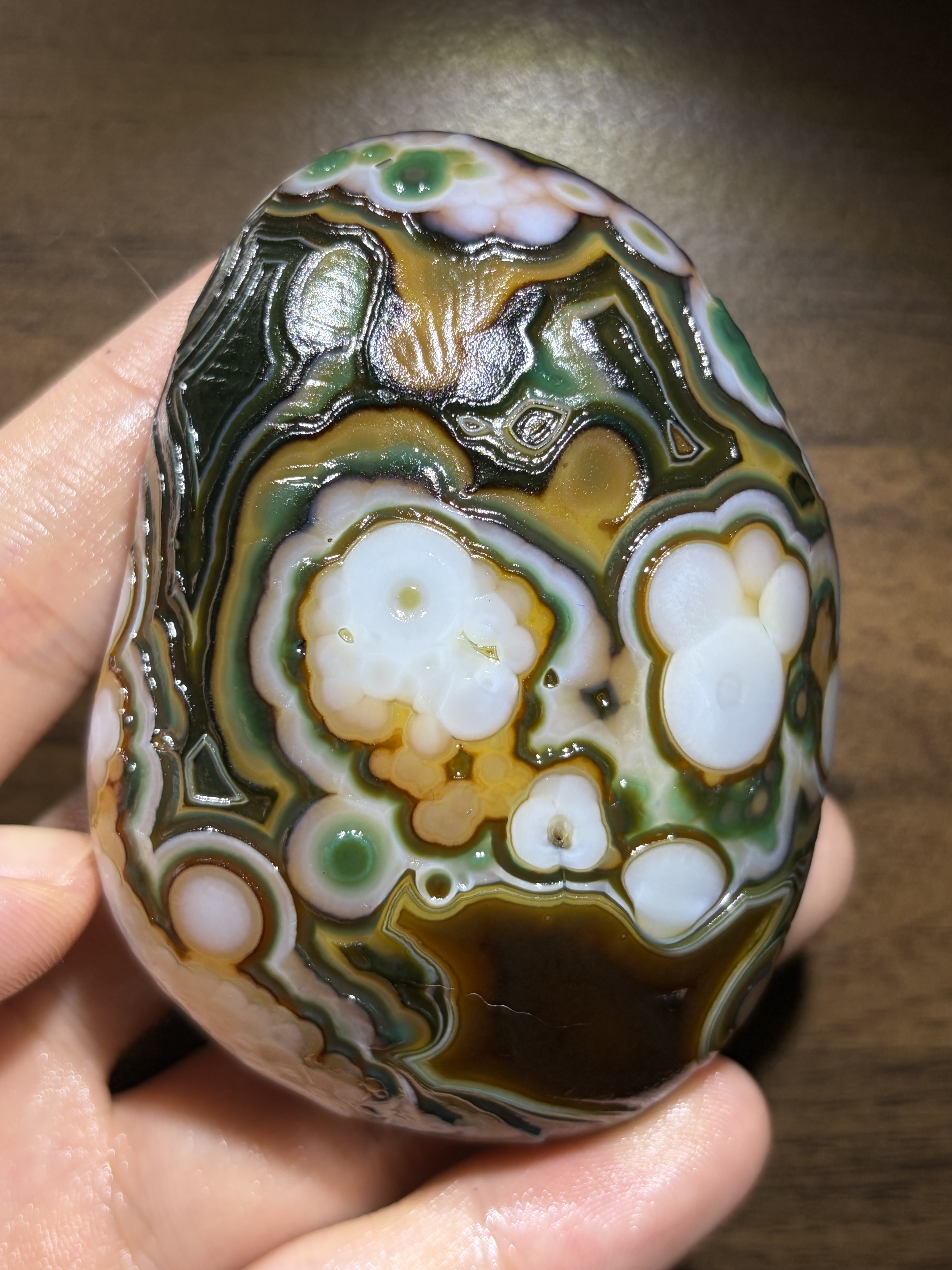 Mongolian Gobi flower‑eye agate（D2）3.07×2.32×1.46 in