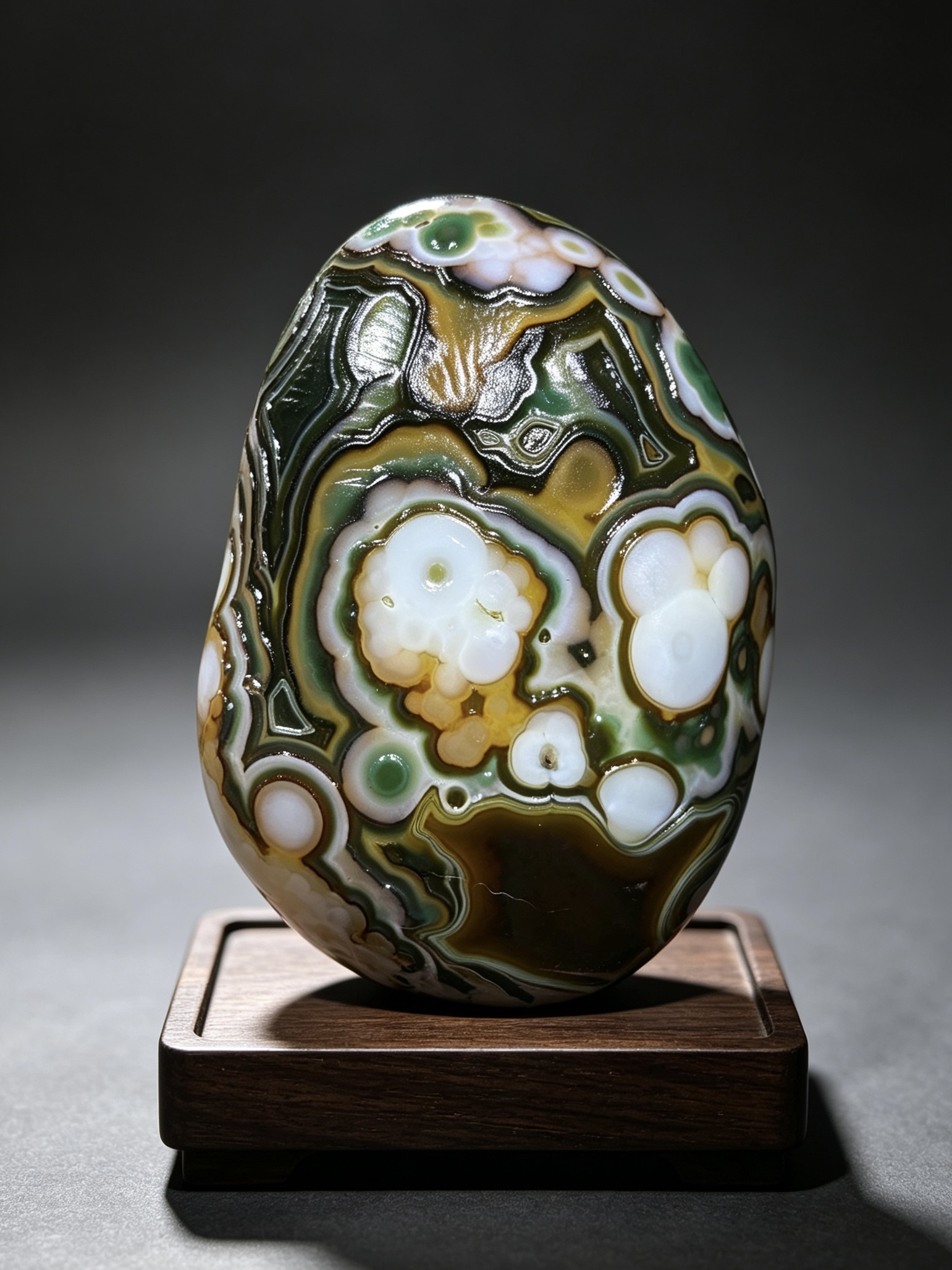 Mongolian Gobi flower‑eye agate（D2）3.07×2.32×1.46 in